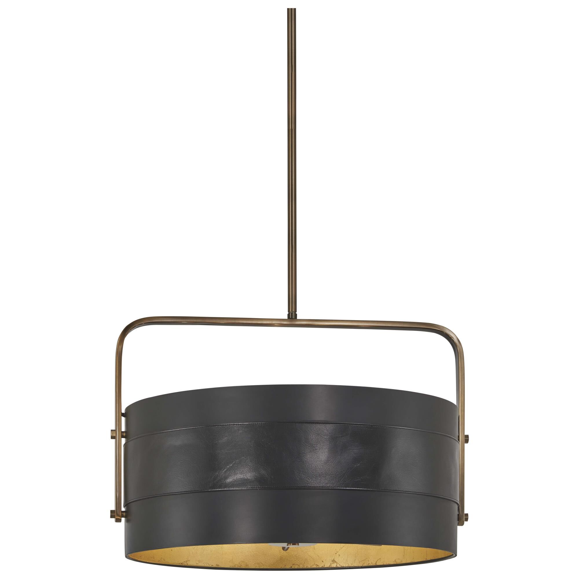 Shown in Aged Antique Brass And Coal finish and Onyx Leather shade