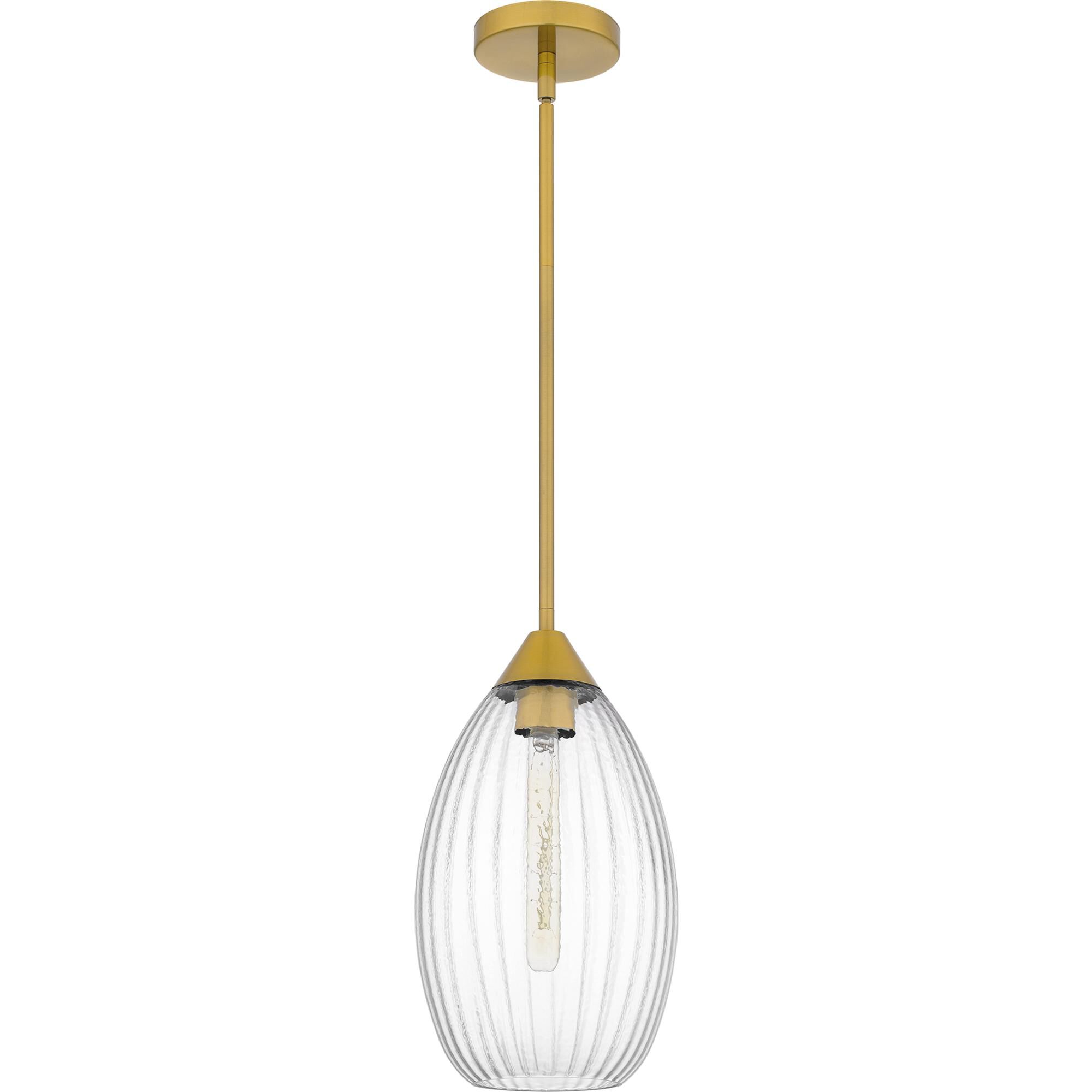 Shown in Brushed Gold finish and Clear Hammered Ribbed Glass shade