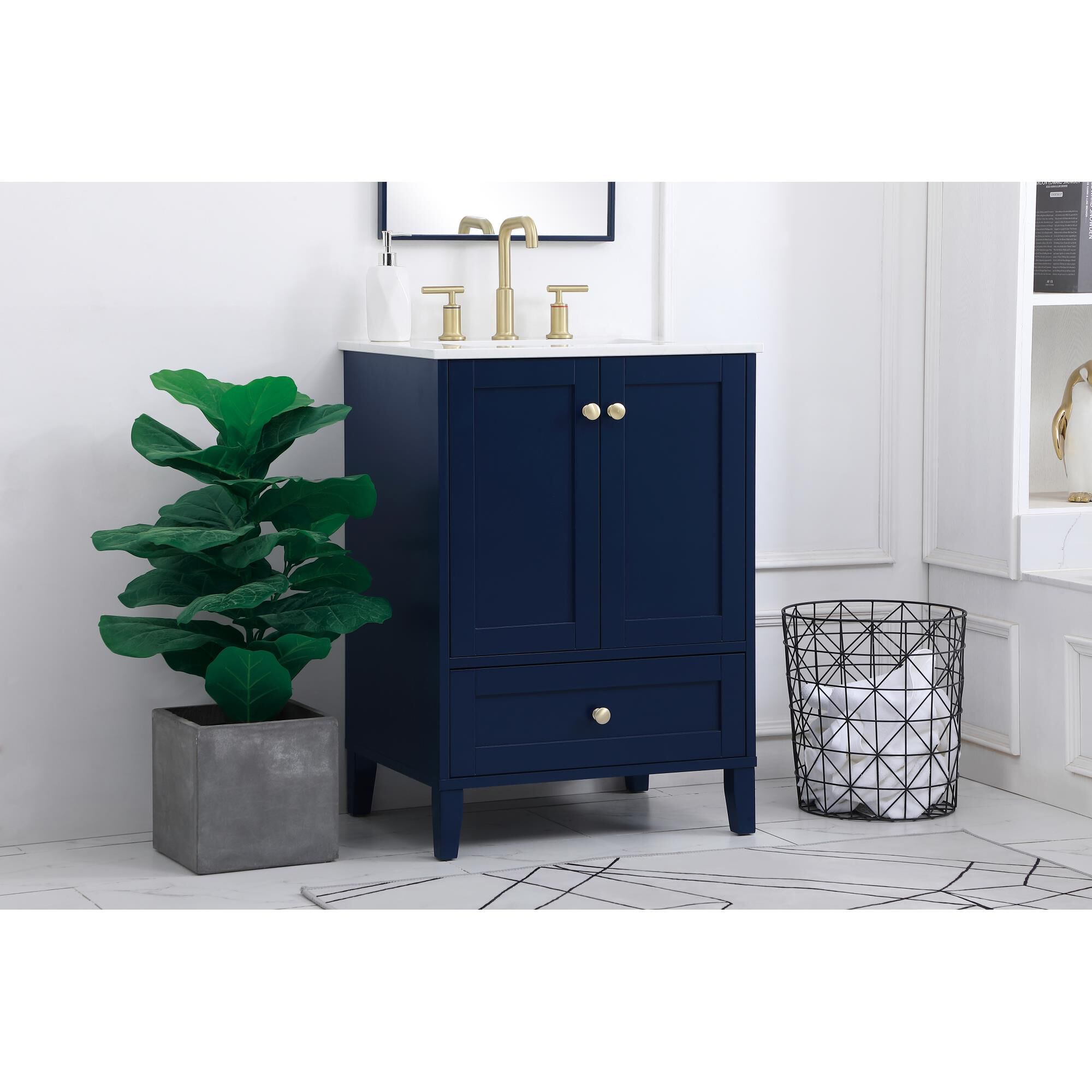 Shown in Blue And Gold With Calacatta Quartz finish