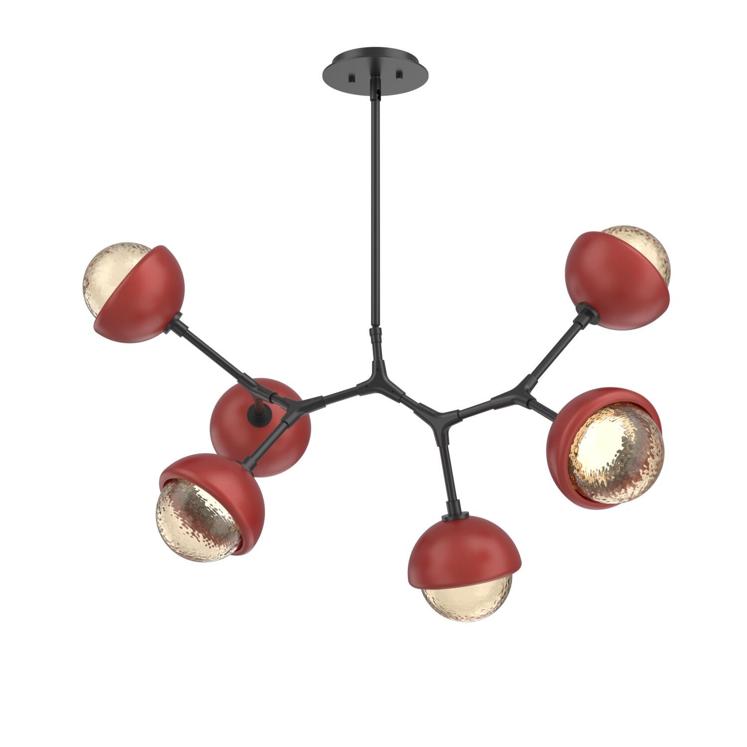 Shown in Matte Black finish and Amber glass and Cinnamon Red accent