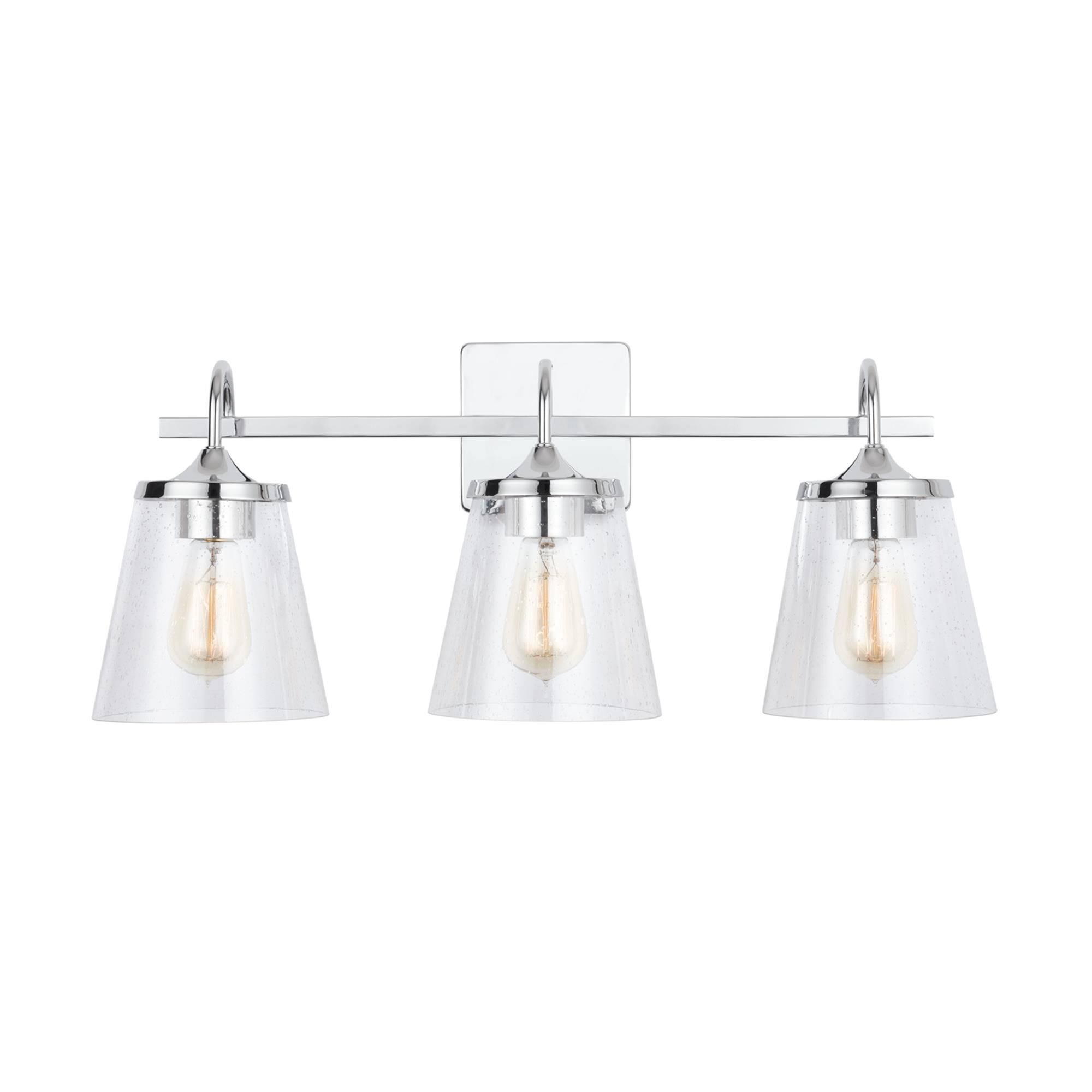 Shown in Chrome finish and Clear Seeded glass