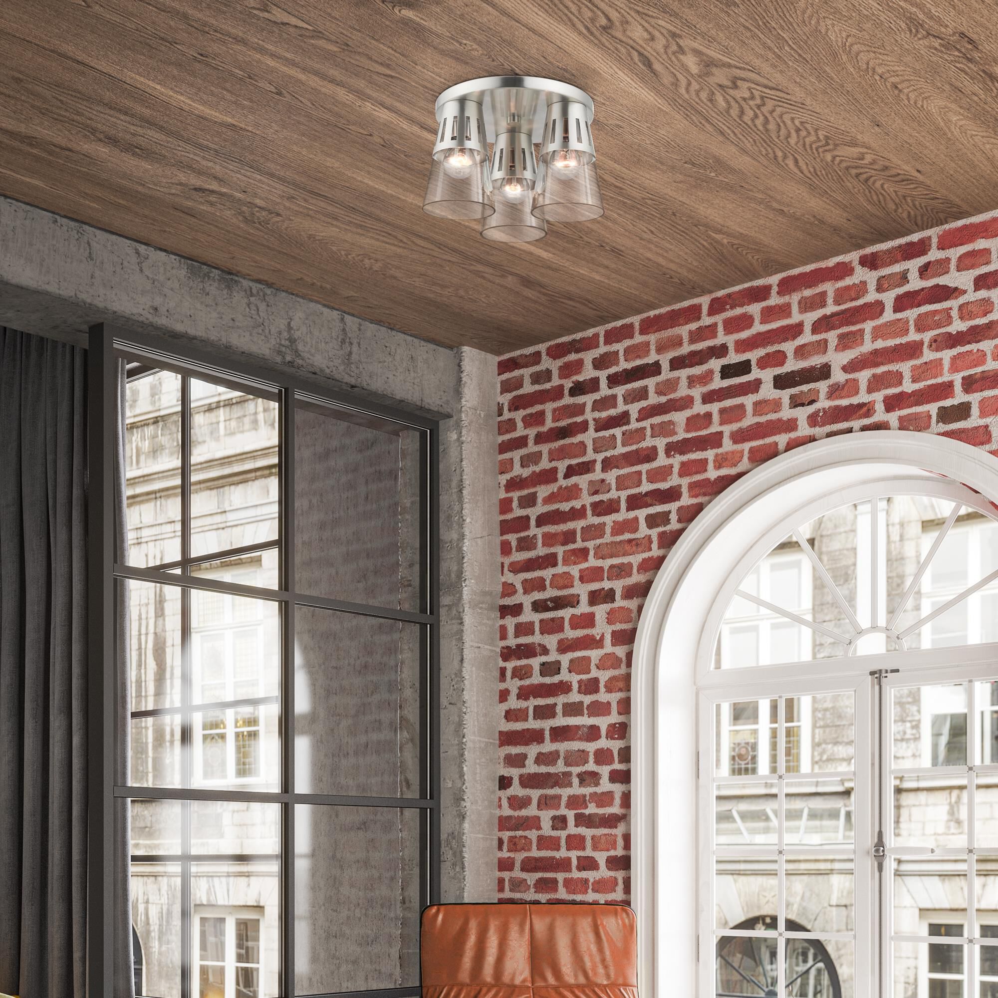 Shown in Brushed Nickel finish and Clear Hand Blown glass