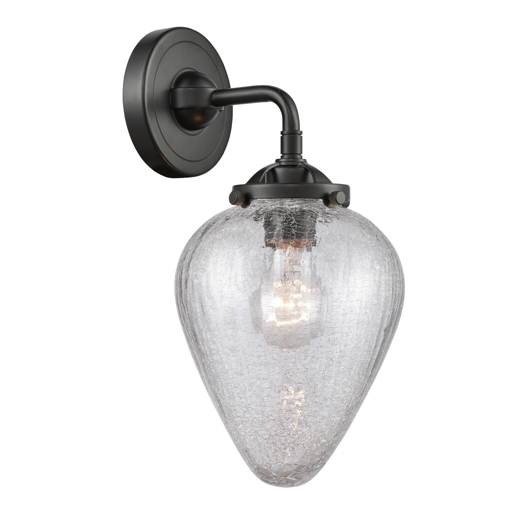 Shown in Oil Rubbed Bronze finish and Clear Crackle glass