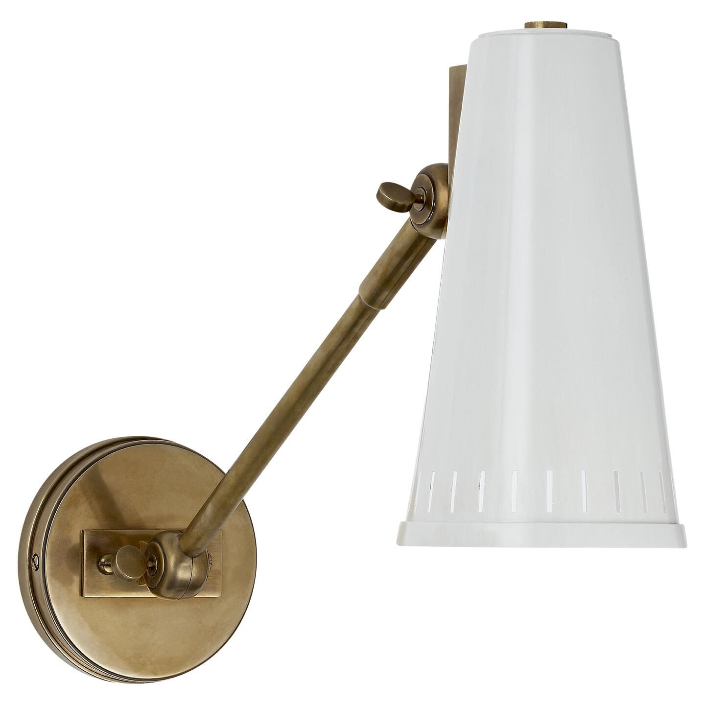 Shown in Hand-Rubbed Antique Brass finish and Antique White shade