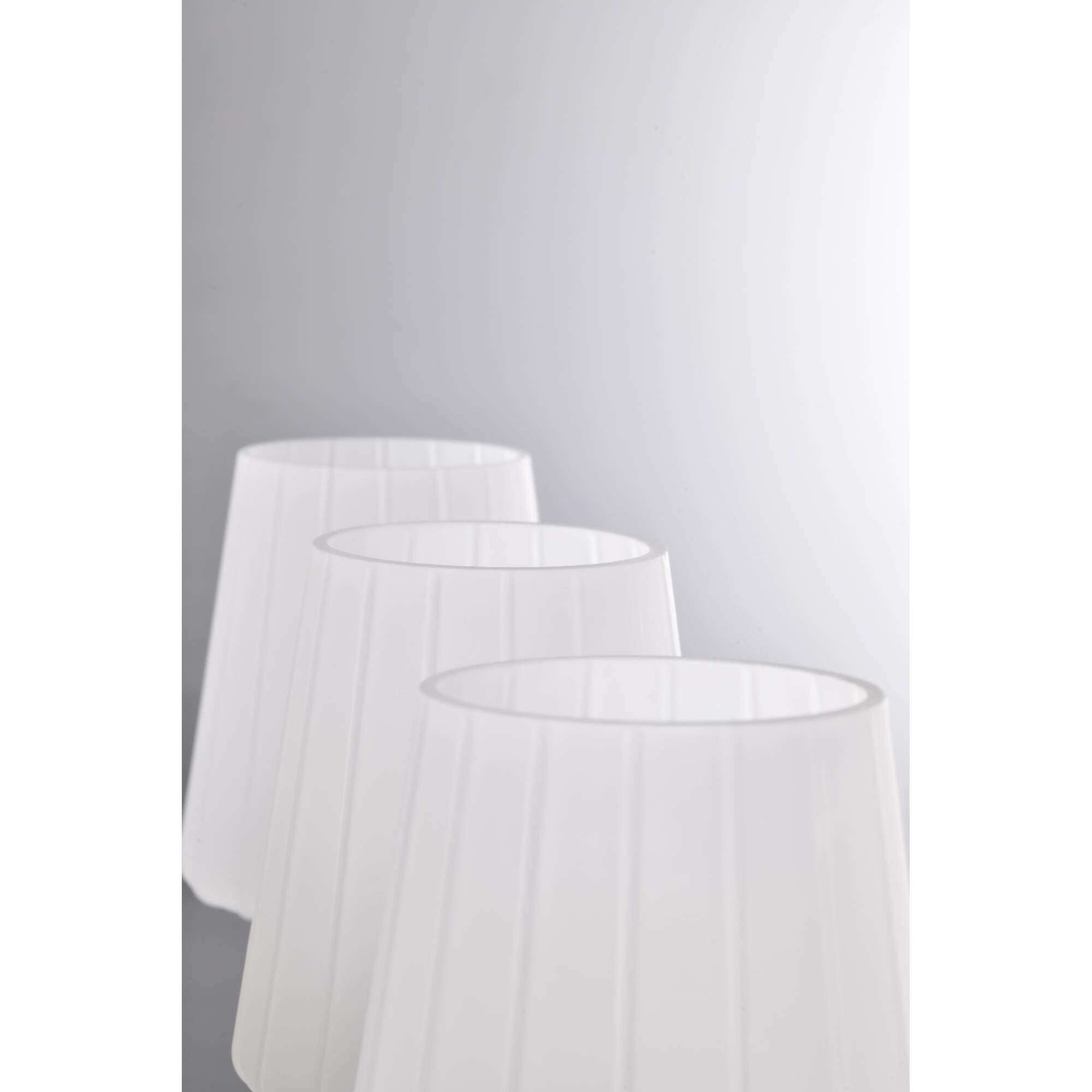 Shown in Brushed Nickel finish and Etched White glass