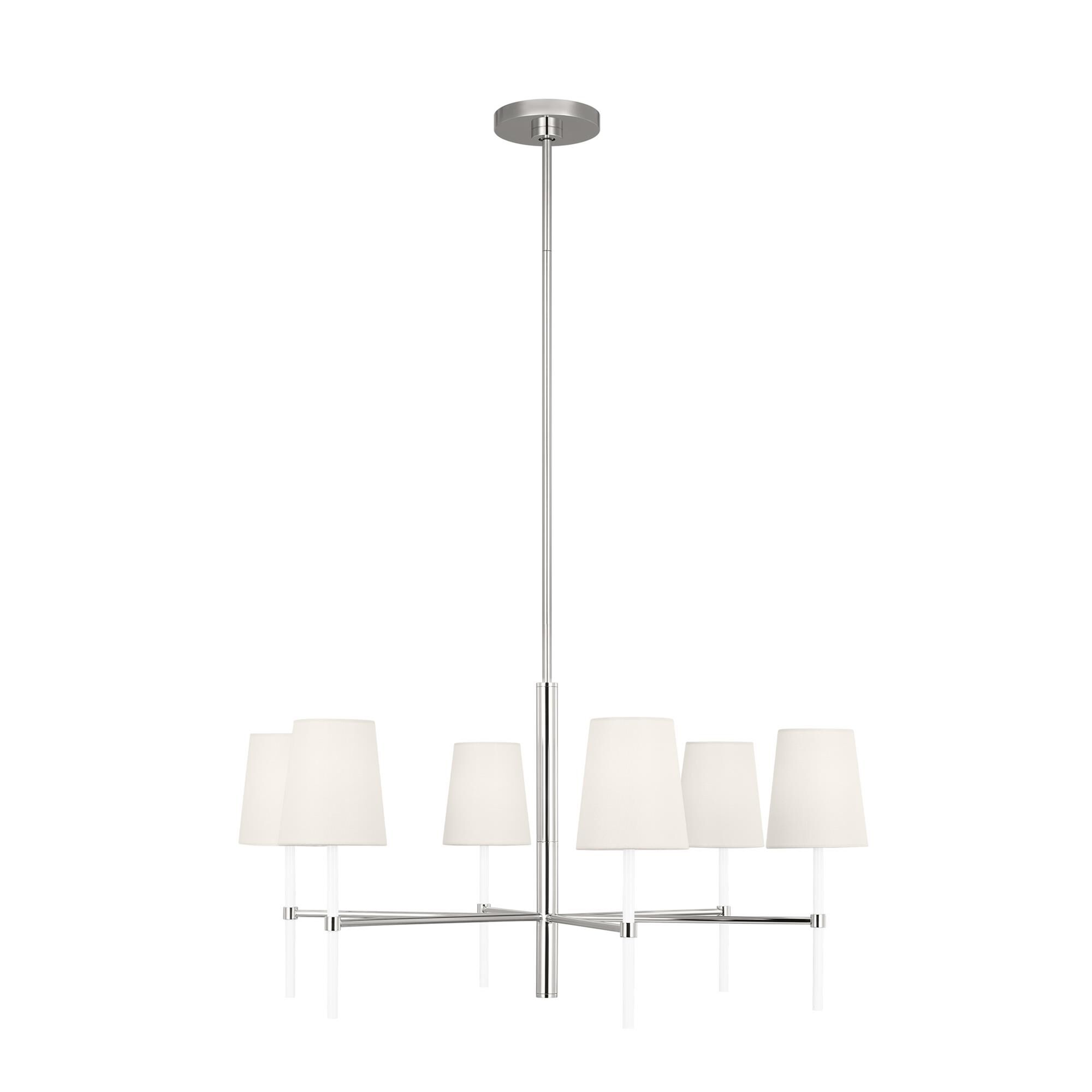Shown in Polished Nickel finish and White Linen Fabric shade