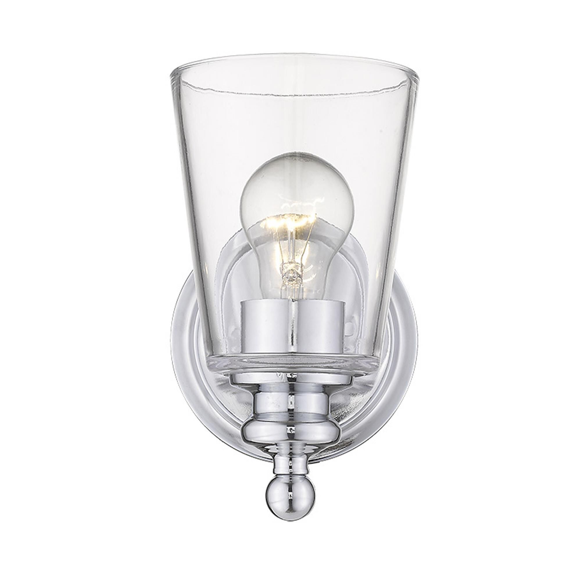 Shown in Chrome finish and Clear glass and Clear, Cone Shaped Glass shade