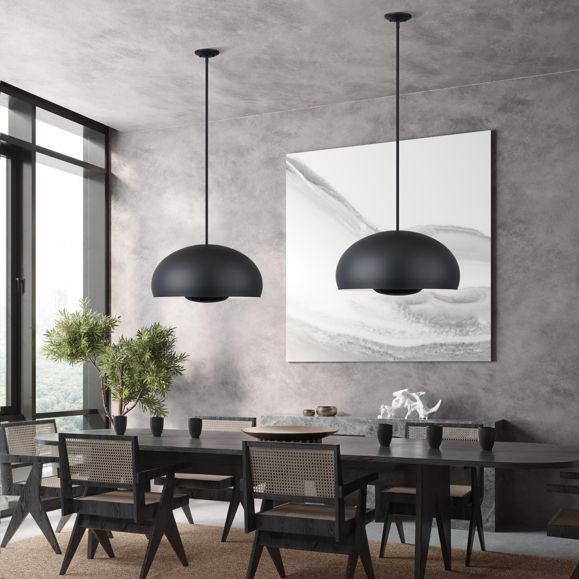 Shown in Black finish and Black Steel with Shiny White Inside shade