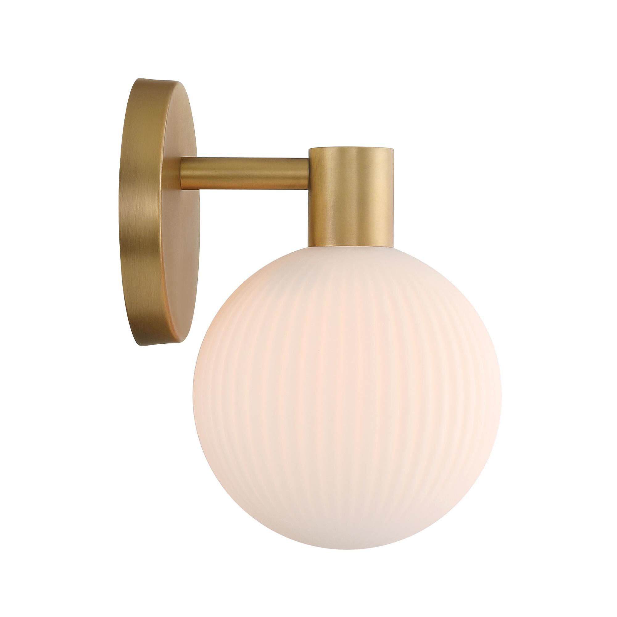 Shown in Legacy Brass finish and White Striped glass and Glass shade