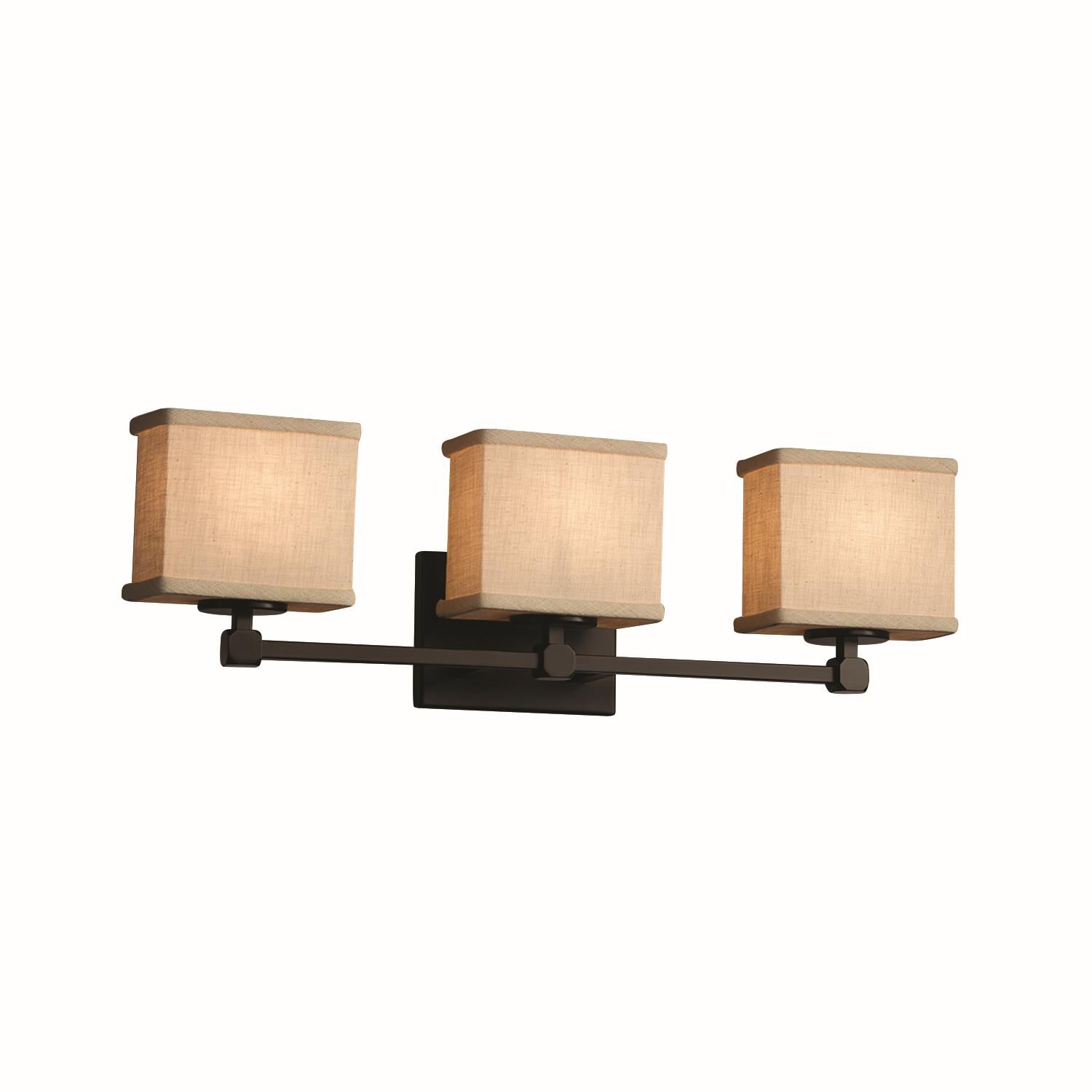 Shown in Dark Bronze finish and Cream Woven Fabric shade and Rectangle accent