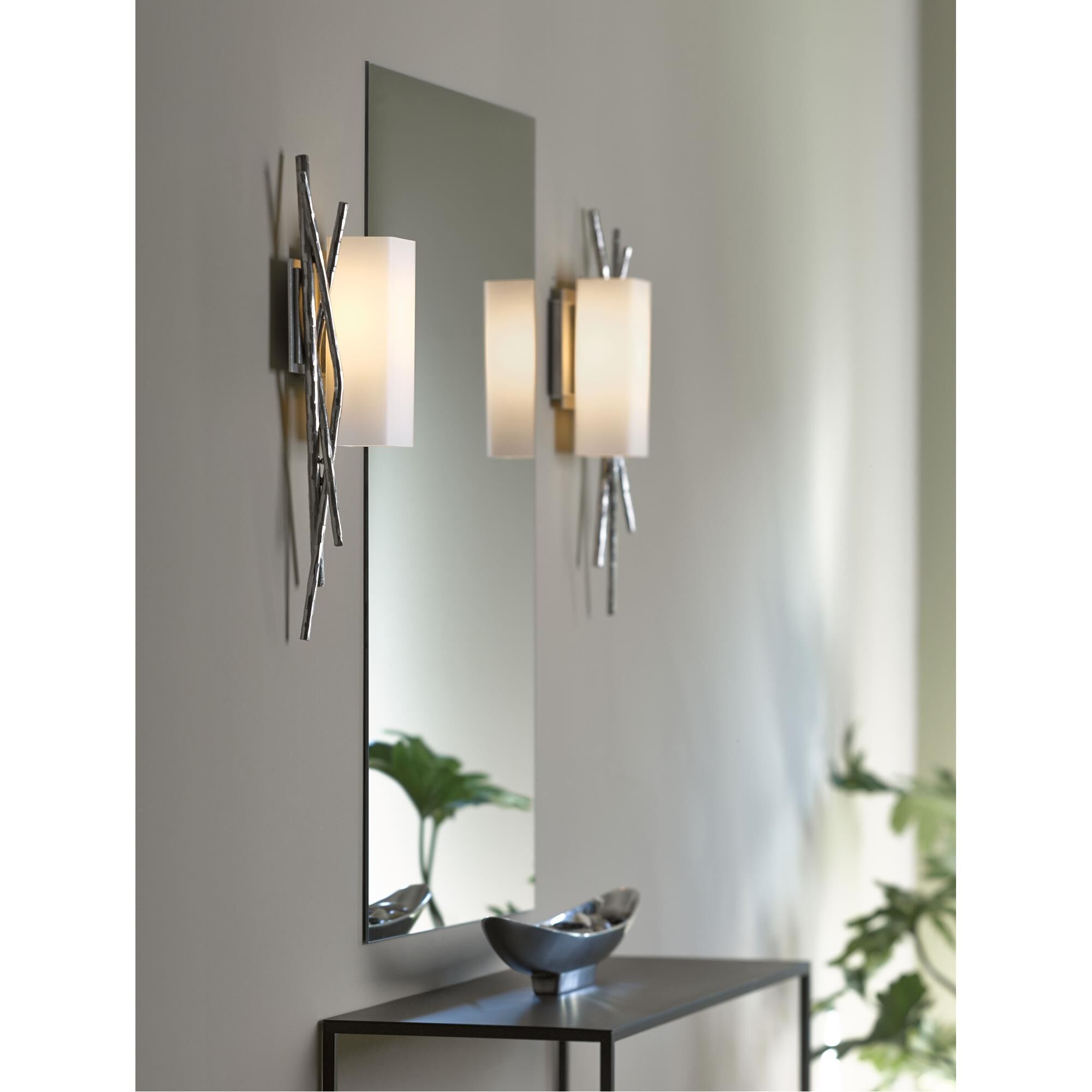 Shown in Vintage Platinum finish and Opal glass and Left Orientation accent