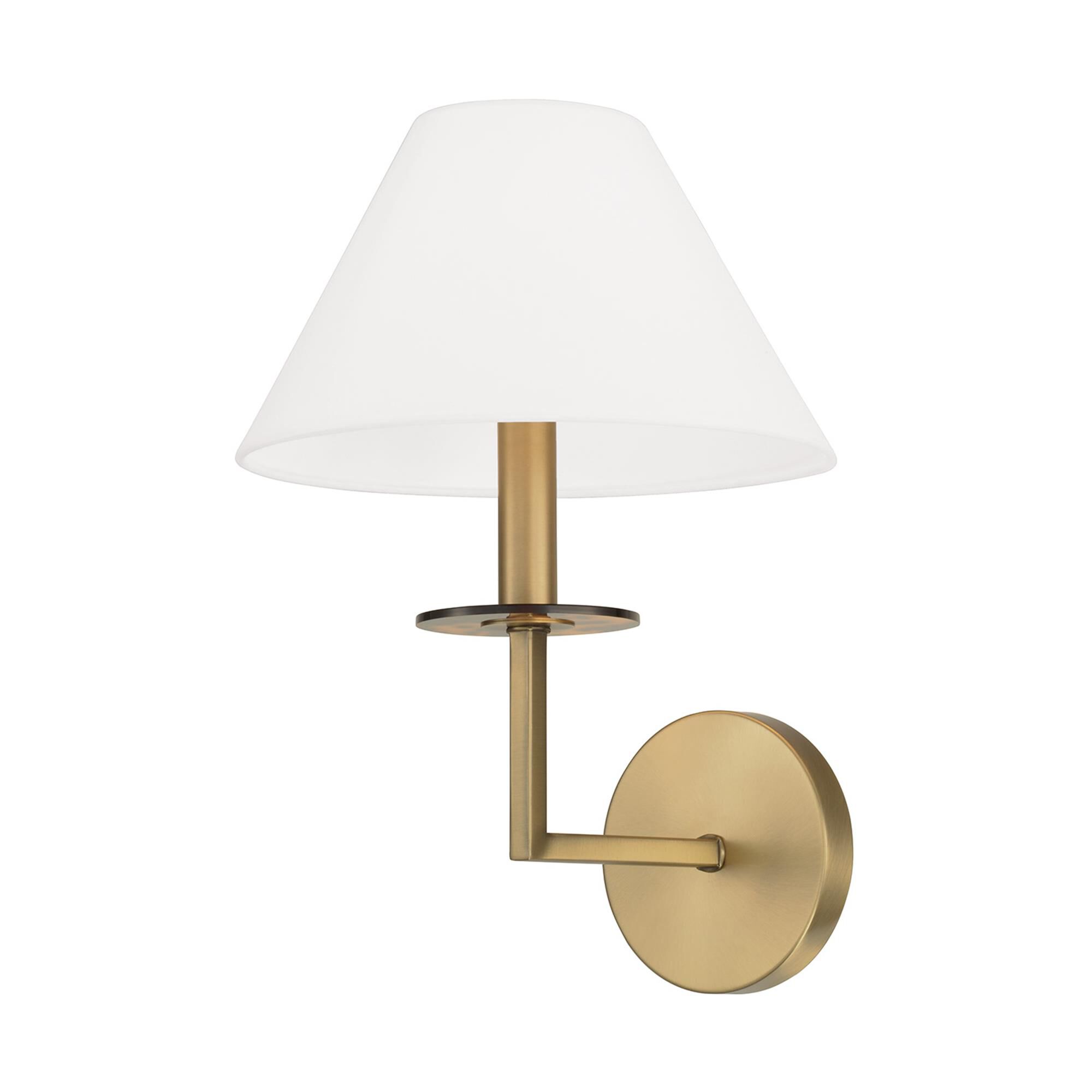 Shown in Aged Brass finish and White Fabric Stay-Straight shade
