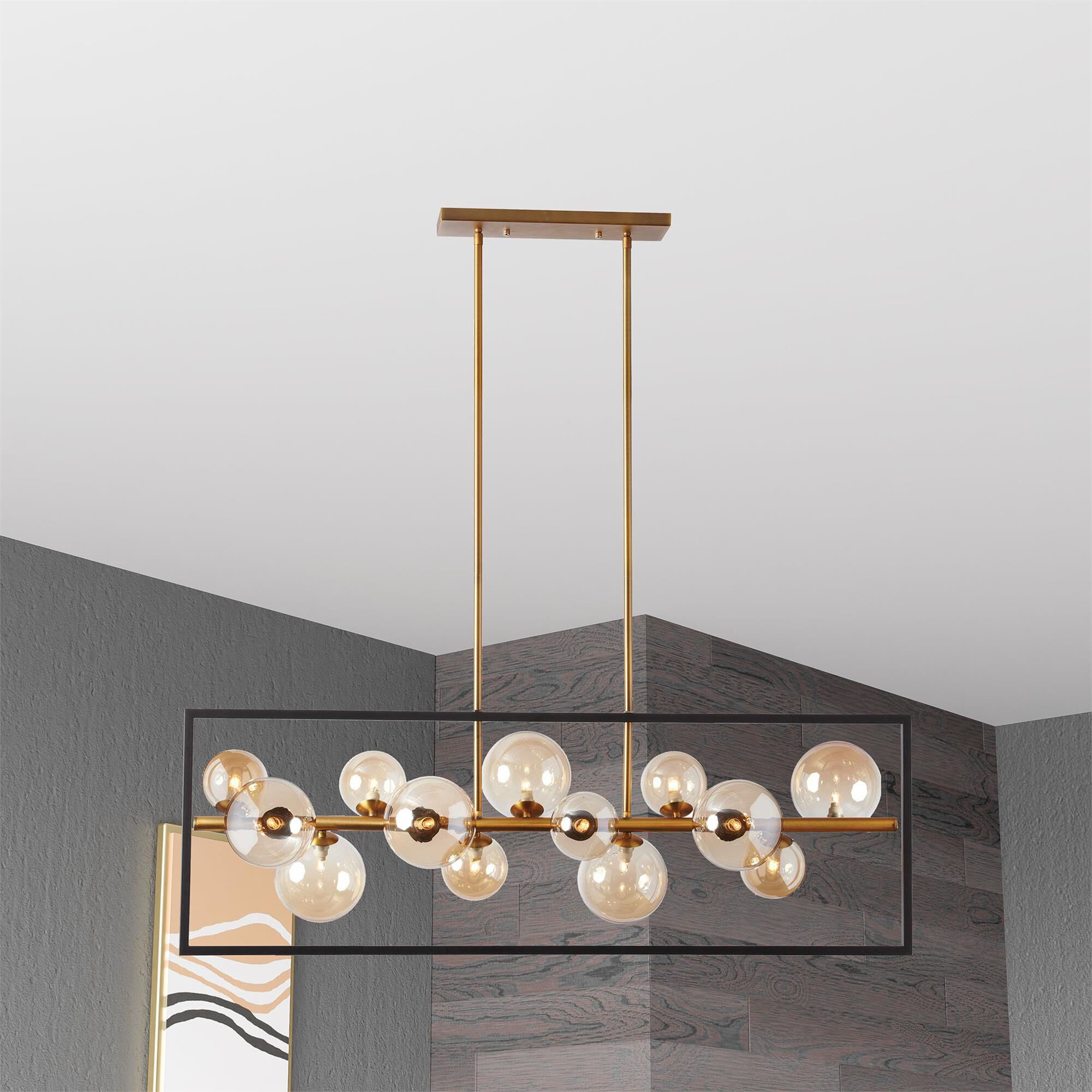 Shown in Vintage Bronze and Black finish and Champagne Globe glass