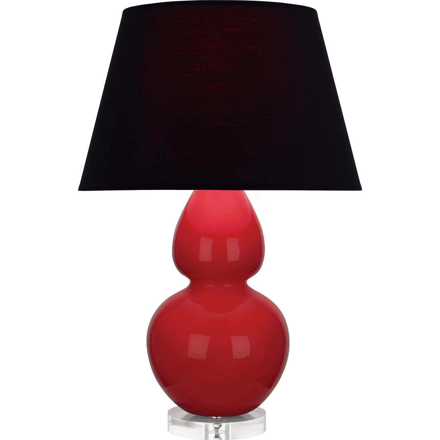 Shown in Ruby Red finish and Ink Black with Rose Red Lining shade and Lucite accent