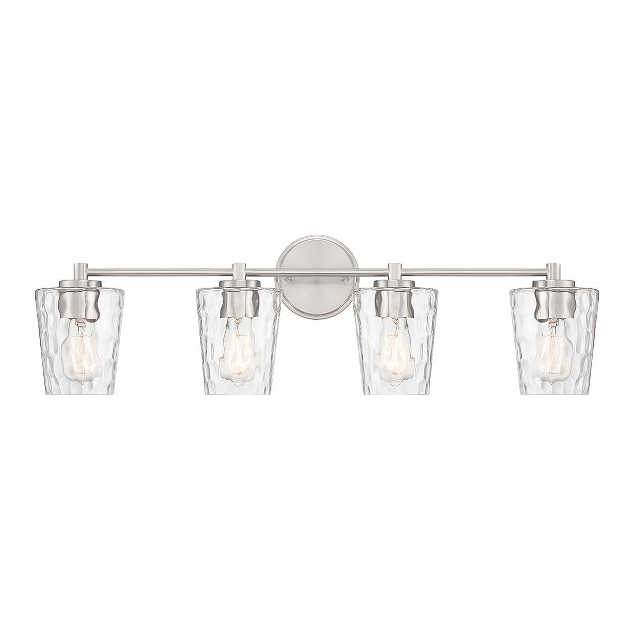 Shown in Satin Nickel finish and Clear Hammered glass and Glass shade