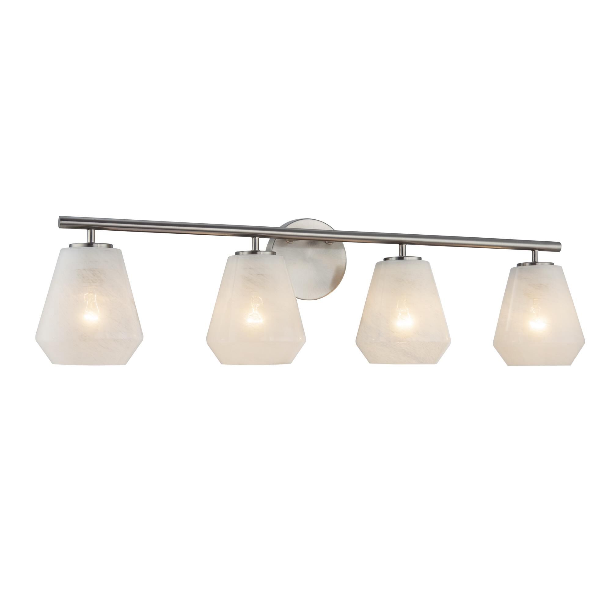 Shown in Brushed Nickel finish and Wispy White glass