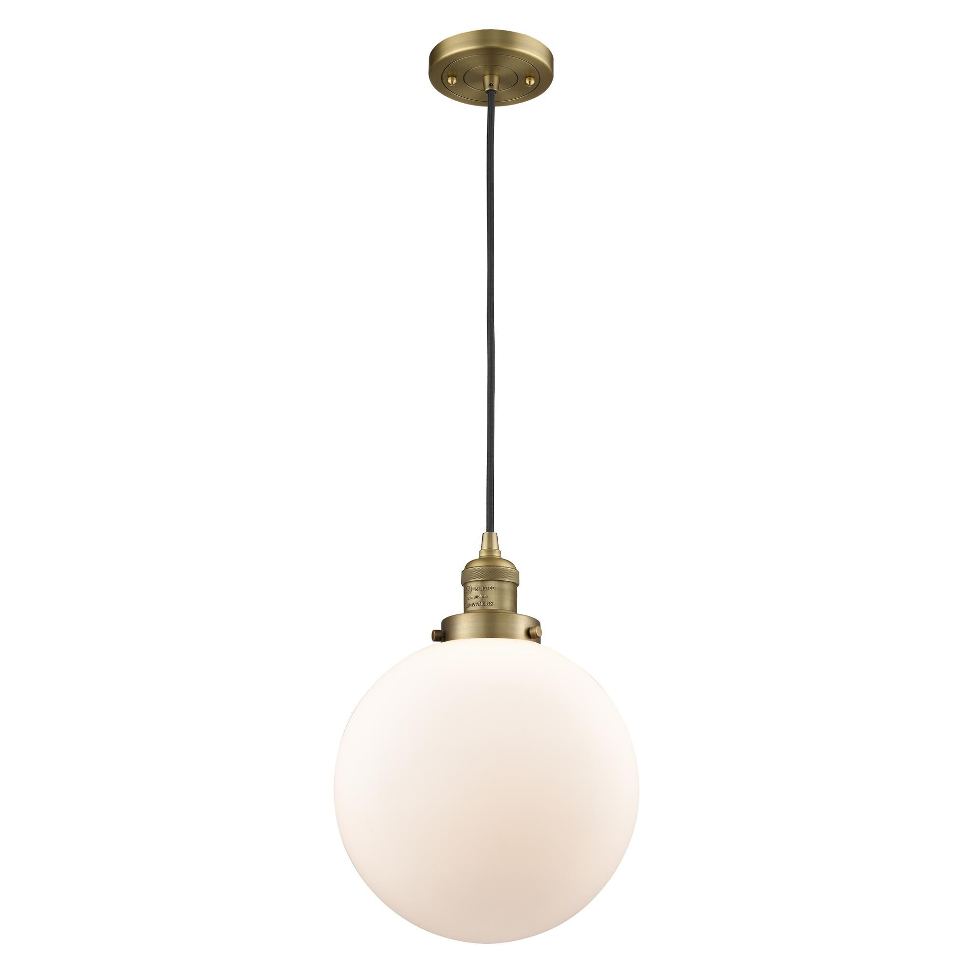 Shown in Brushed Brass finish and Frosted glass