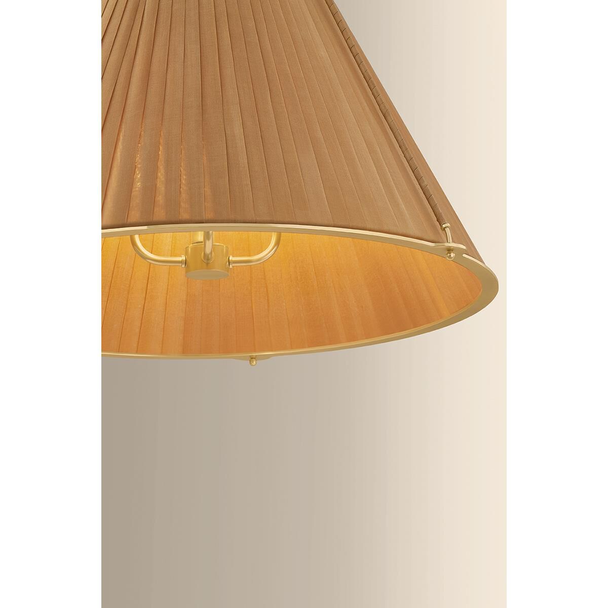 Shown in Aged Brass finish and Silk shade