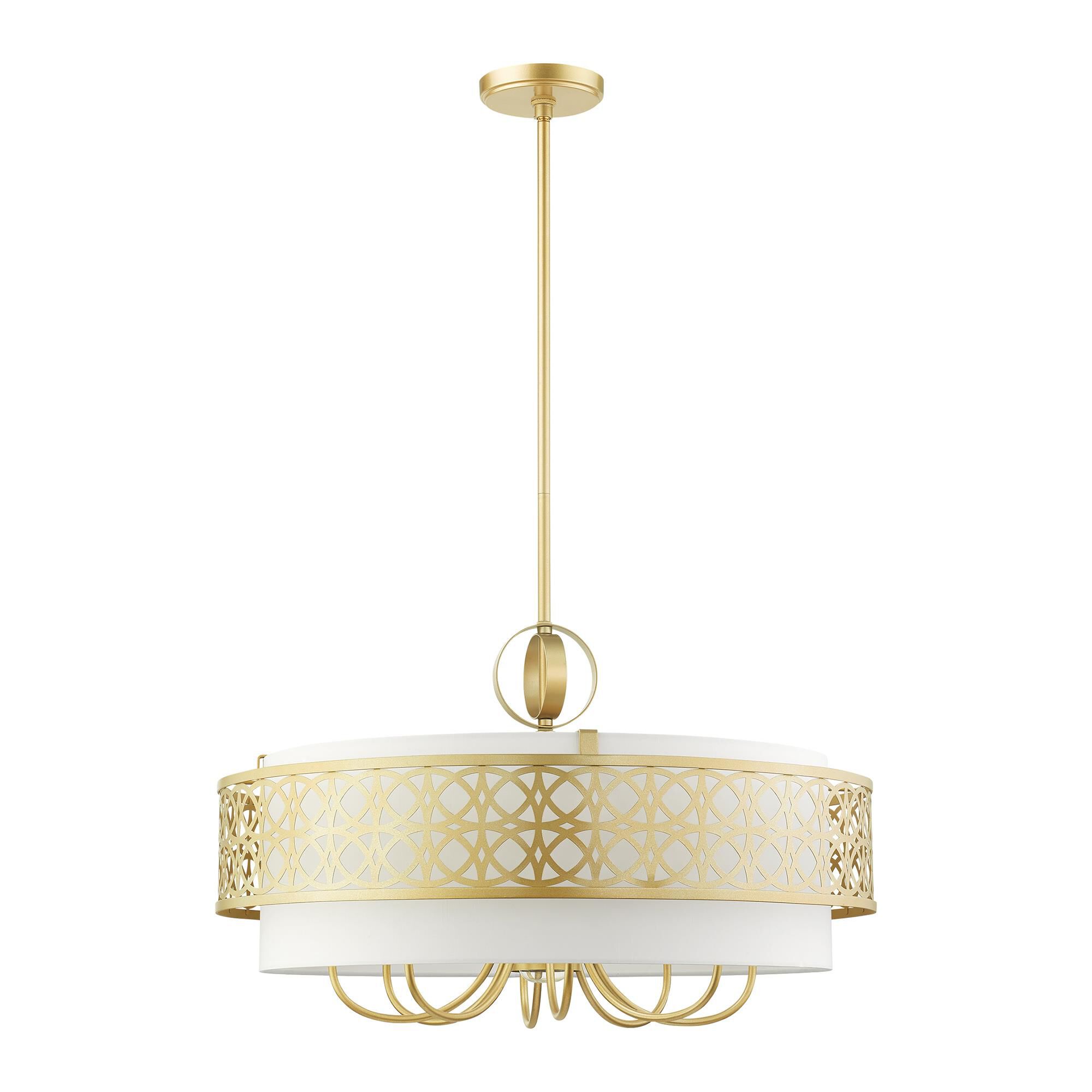 Shown in Soft Gold finish and Hand Crafted Hardback  Completely Finished With Off-White Color Fabric Outside and Inside shade