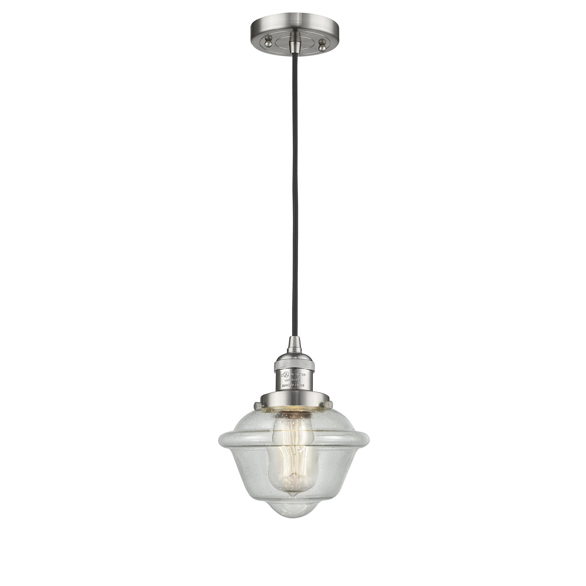 Shown in Brushed Satin Nickel finish and Seedy glass