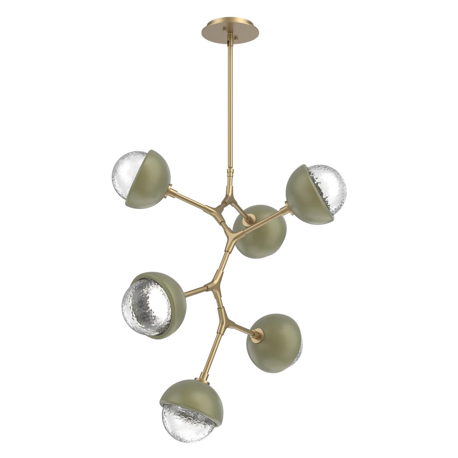 Shown in Gilded Brass finish and Clear glass and Sage Green accent