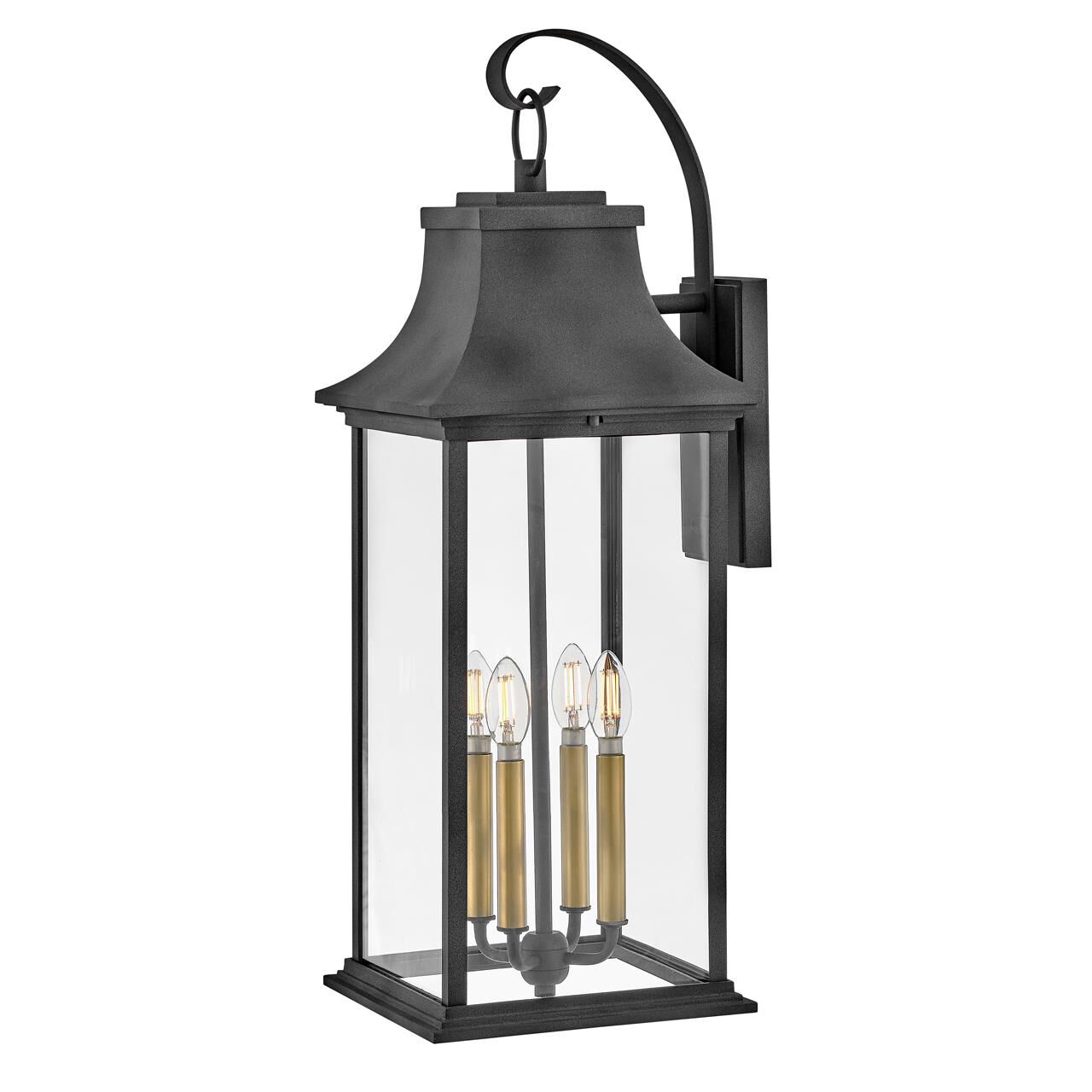 Shown in Aged Zinc with Heritage Brass Accents finish and Clear glass