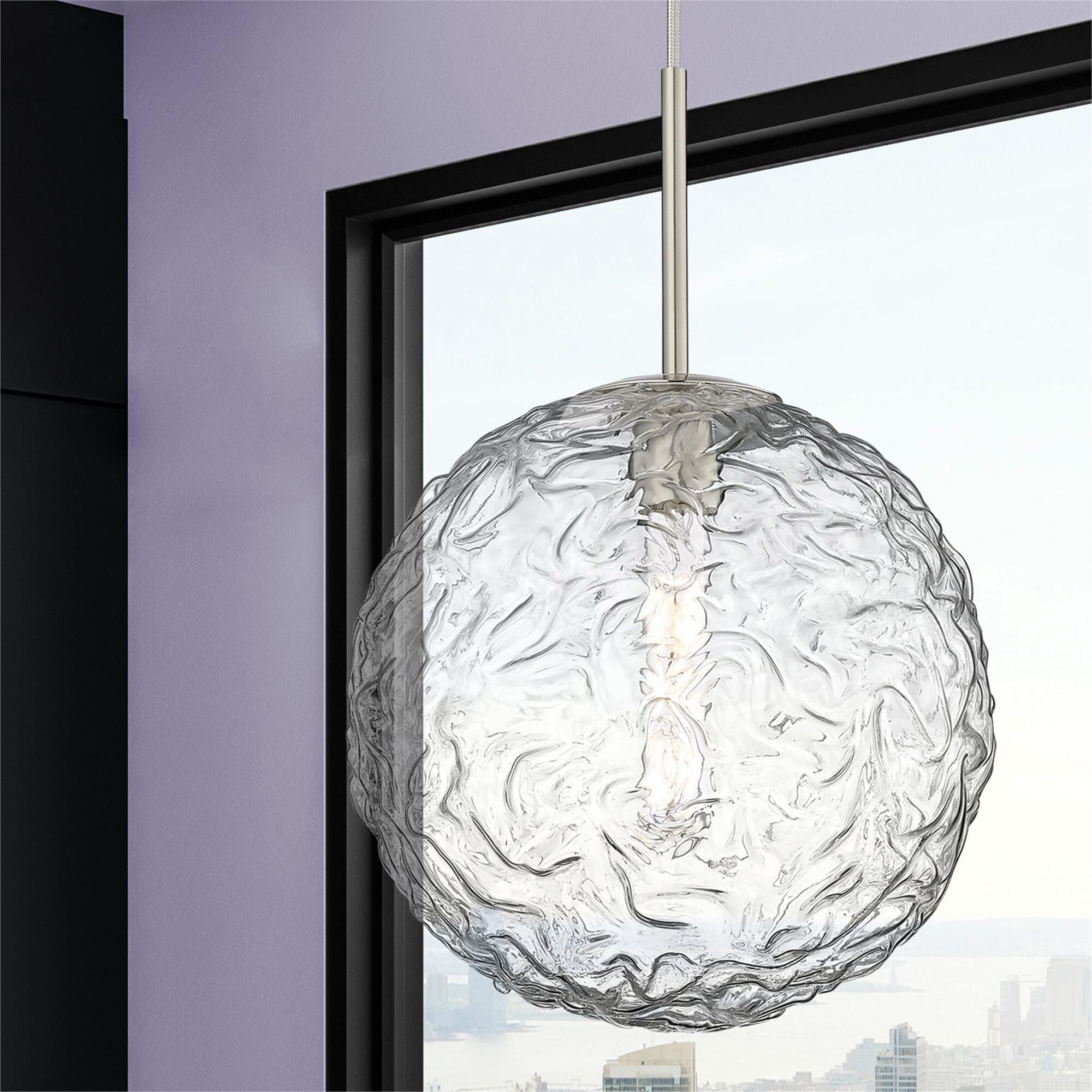 Shown in Satin Nickel finish and Clear shade