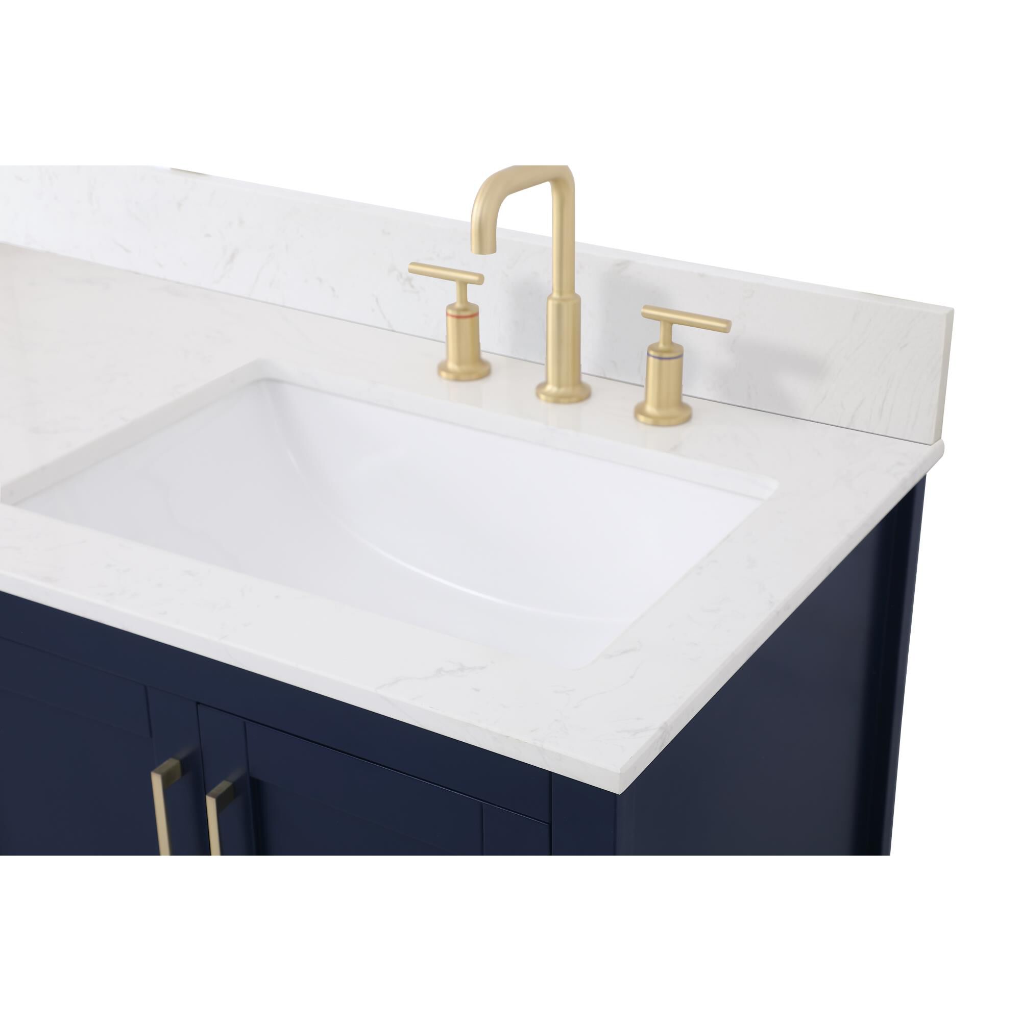 Shown in Blue And Gold With Calacatta Quartz finish