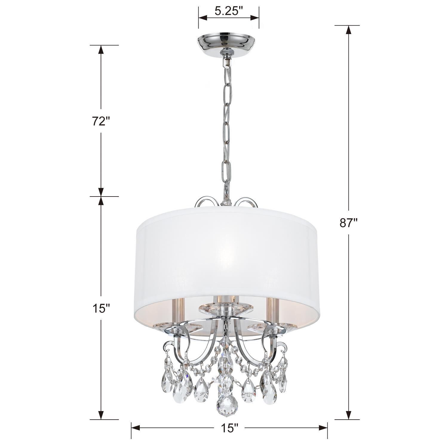 Shown in Polished Chrome finish and Clear Spectra crystal and White Silk glass and Silk shade