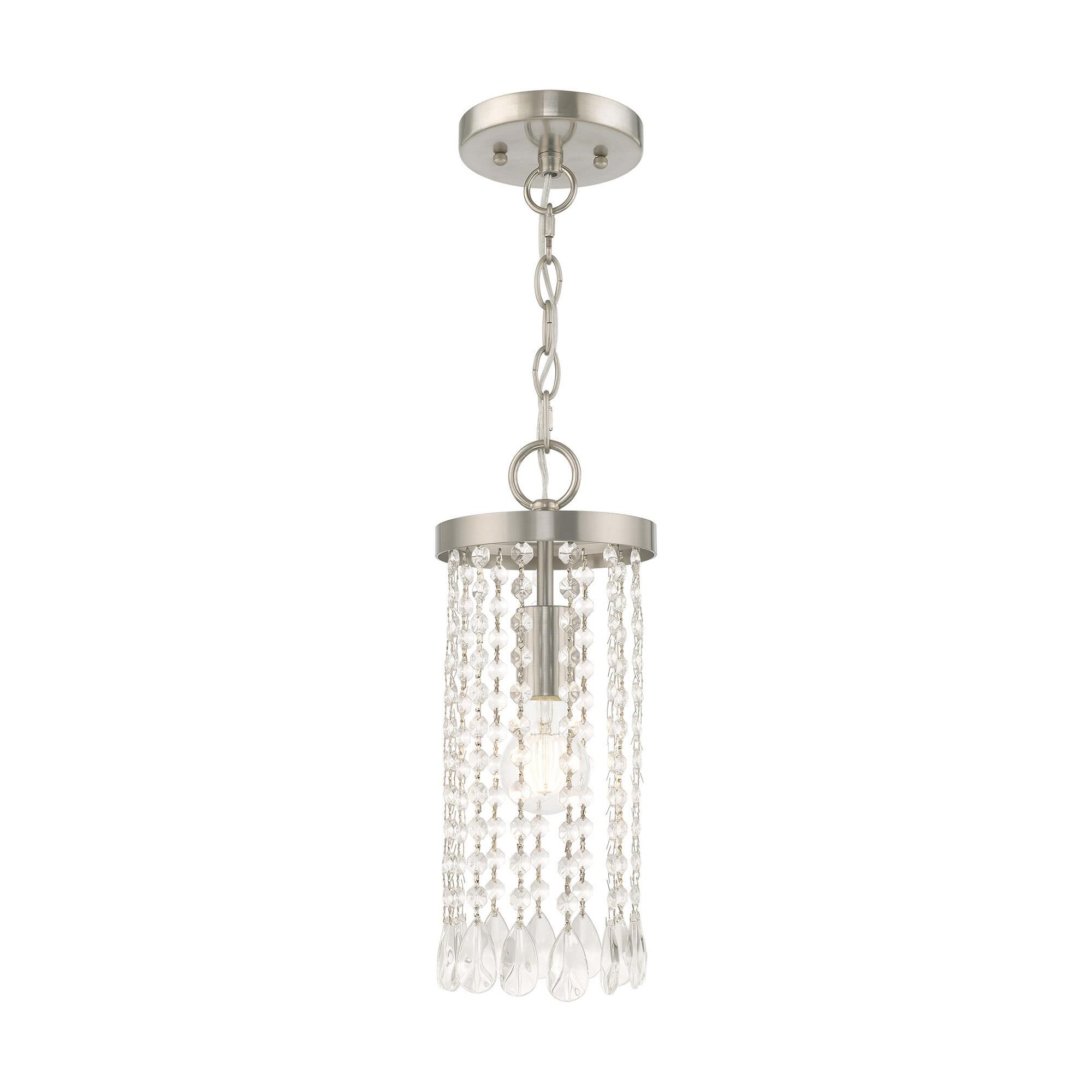 Shown in Brushed Nickel finish and Clear Crystals glass