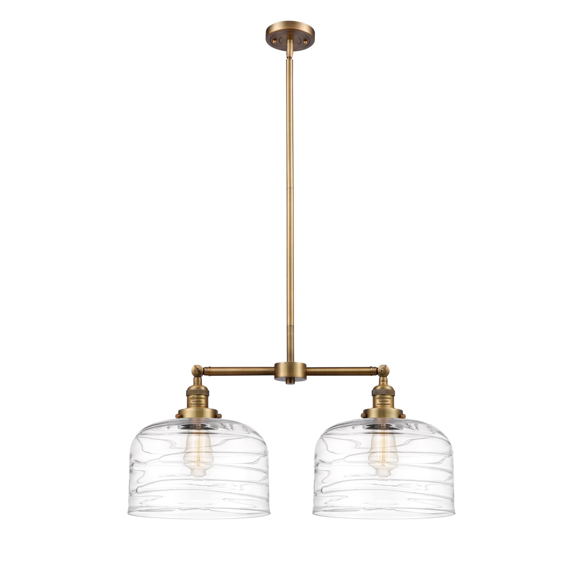Shown in Brushed Brass finish and Clear Deco Swirl X-Large Bell glass