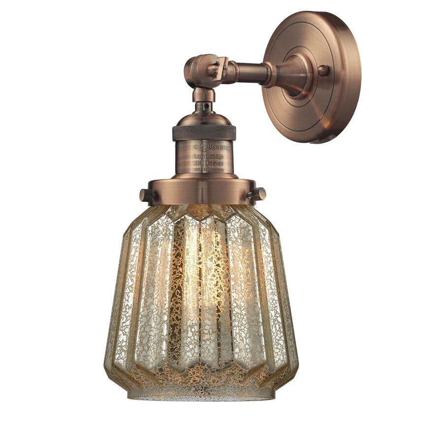 Shown in Antique Copper finish and Mercury Fluted glass