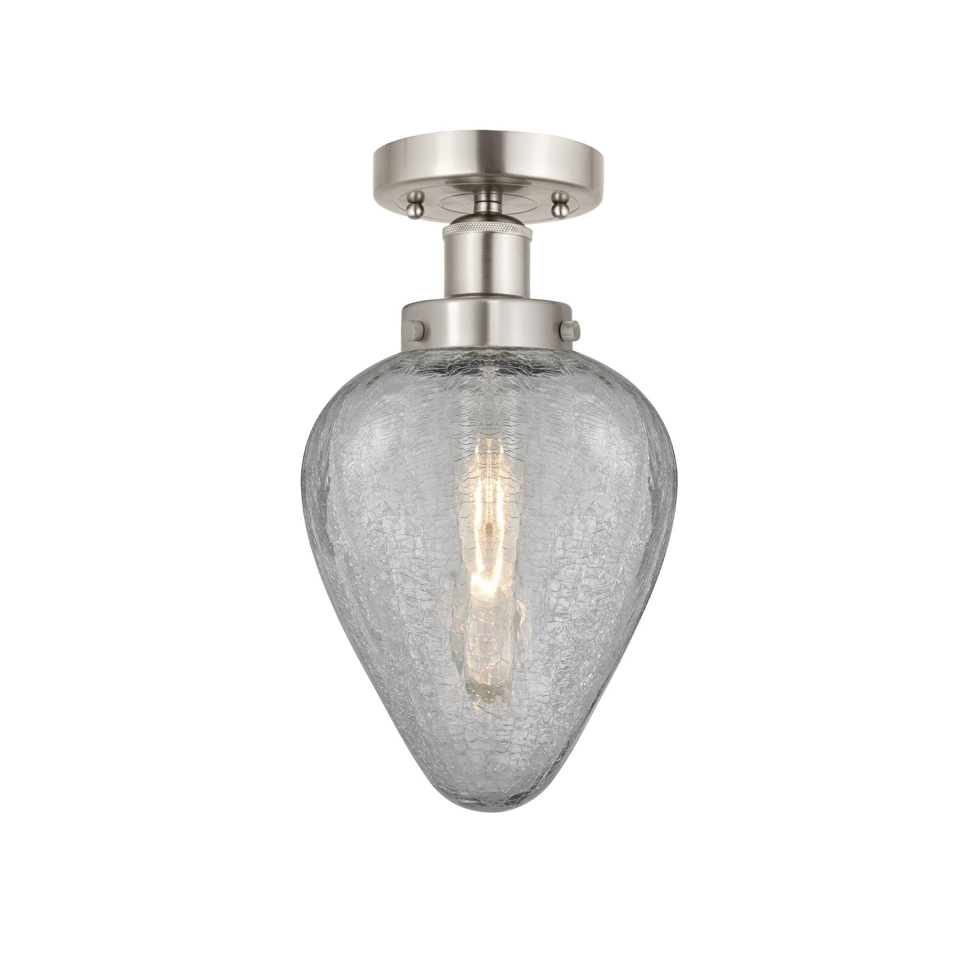 Shown in Brushed Satin Nickel, Clear Crackle finish and Clear Crackle glass and Clear Crackle Glass shade