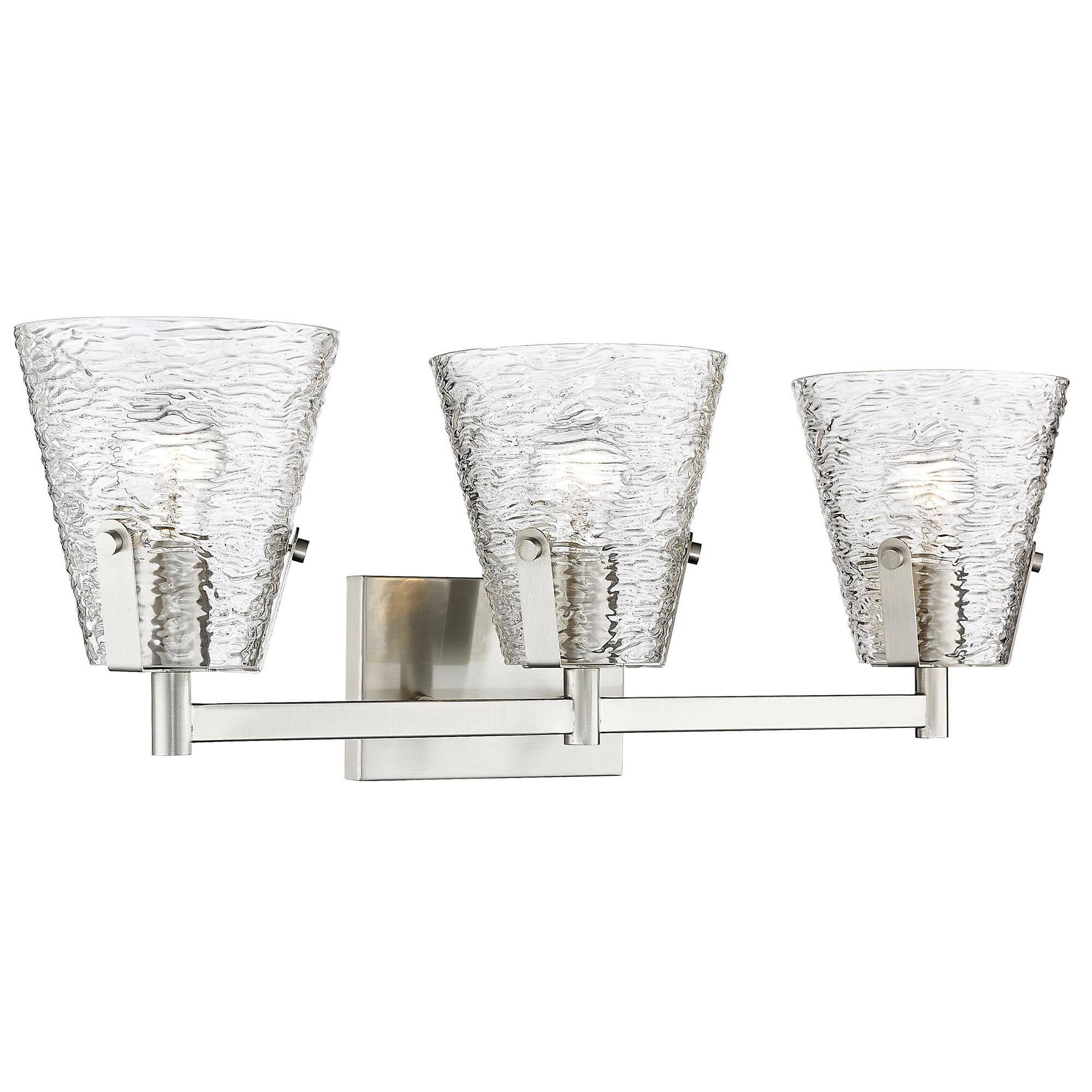 Shown in Brushed Nickel finish and Clear Ribbed glass