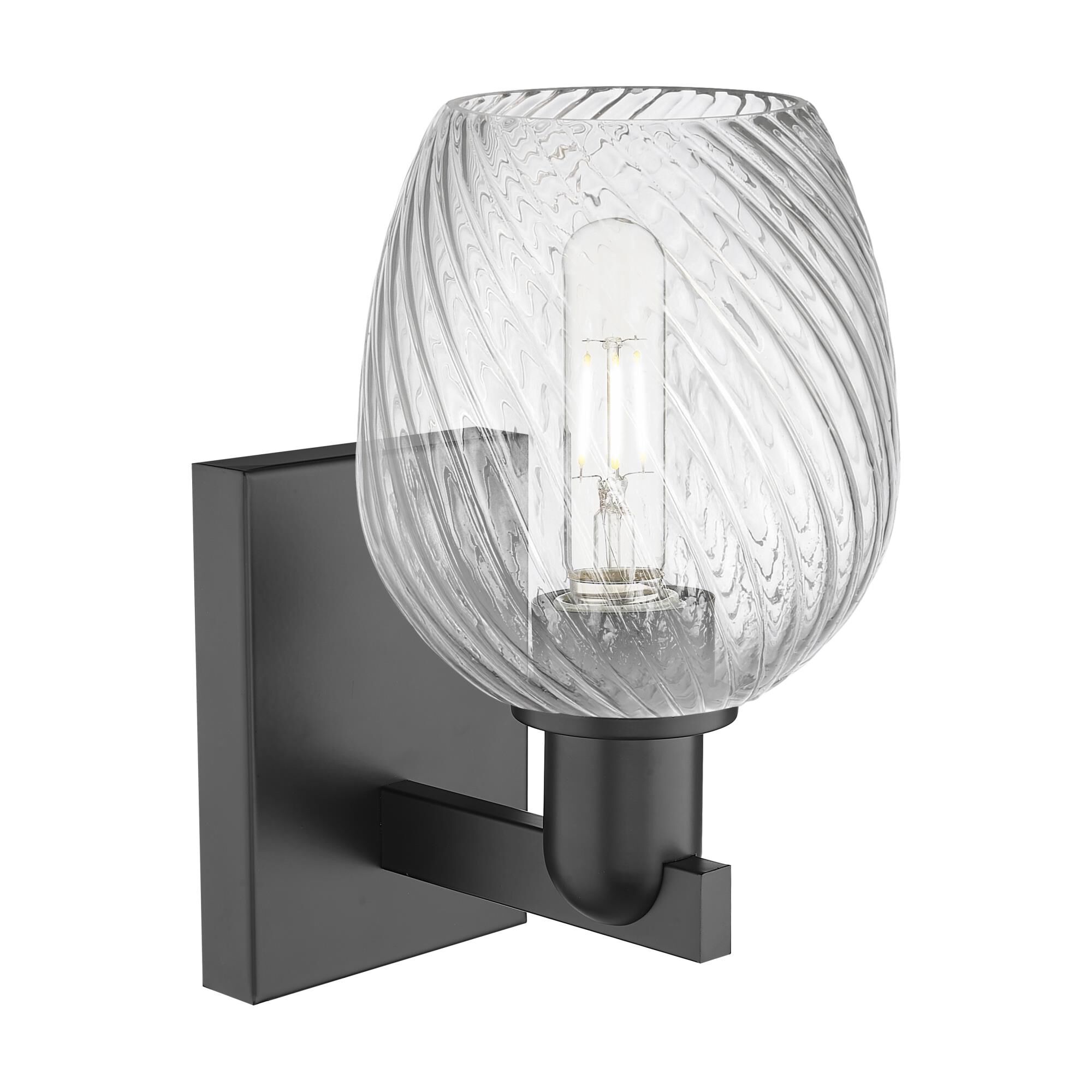 Shown in Matte Black finish and Clear Spiral Fluted glass