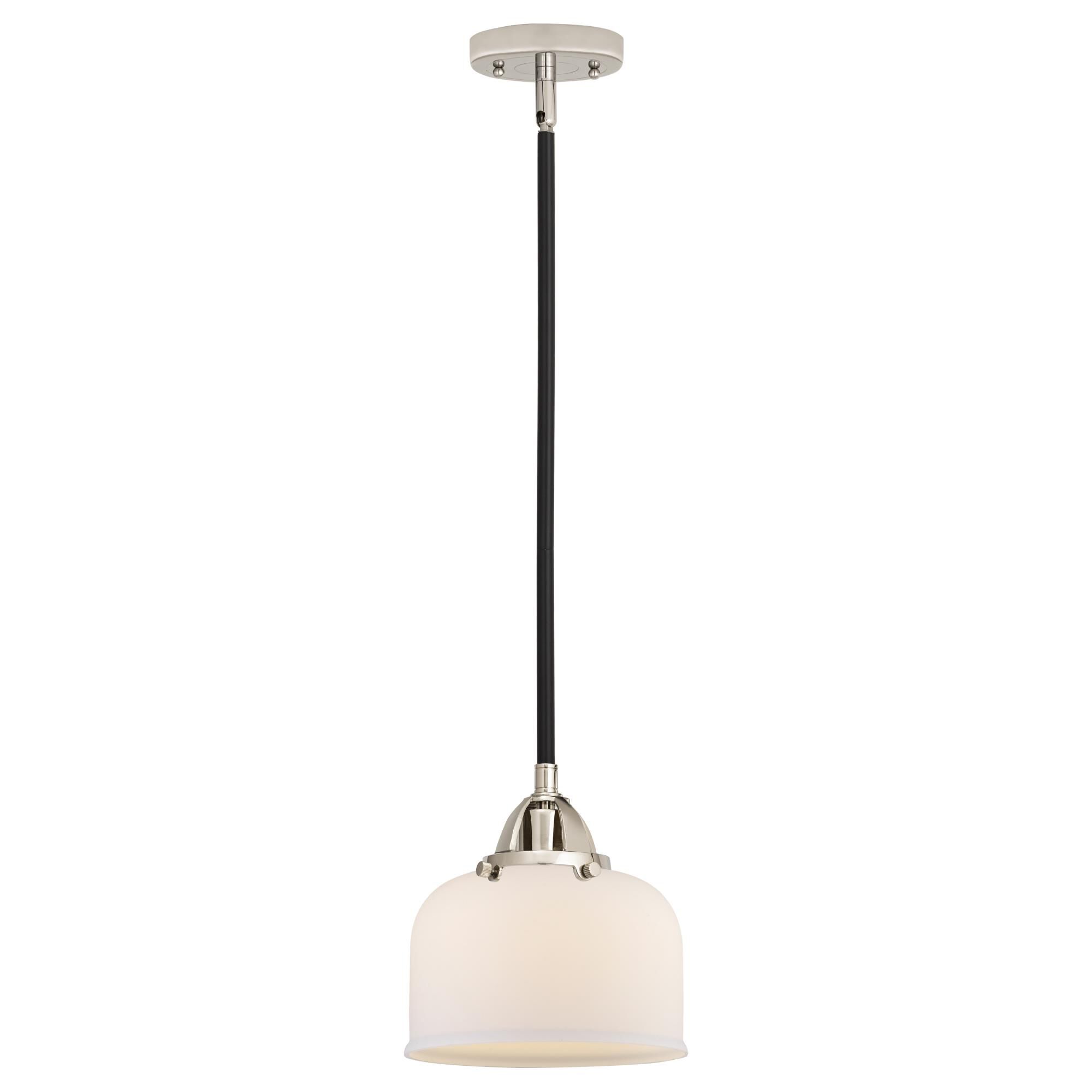 Shown in Black Polished Nickel finish and Matte White Cased Large Bell glass and No Shade shade