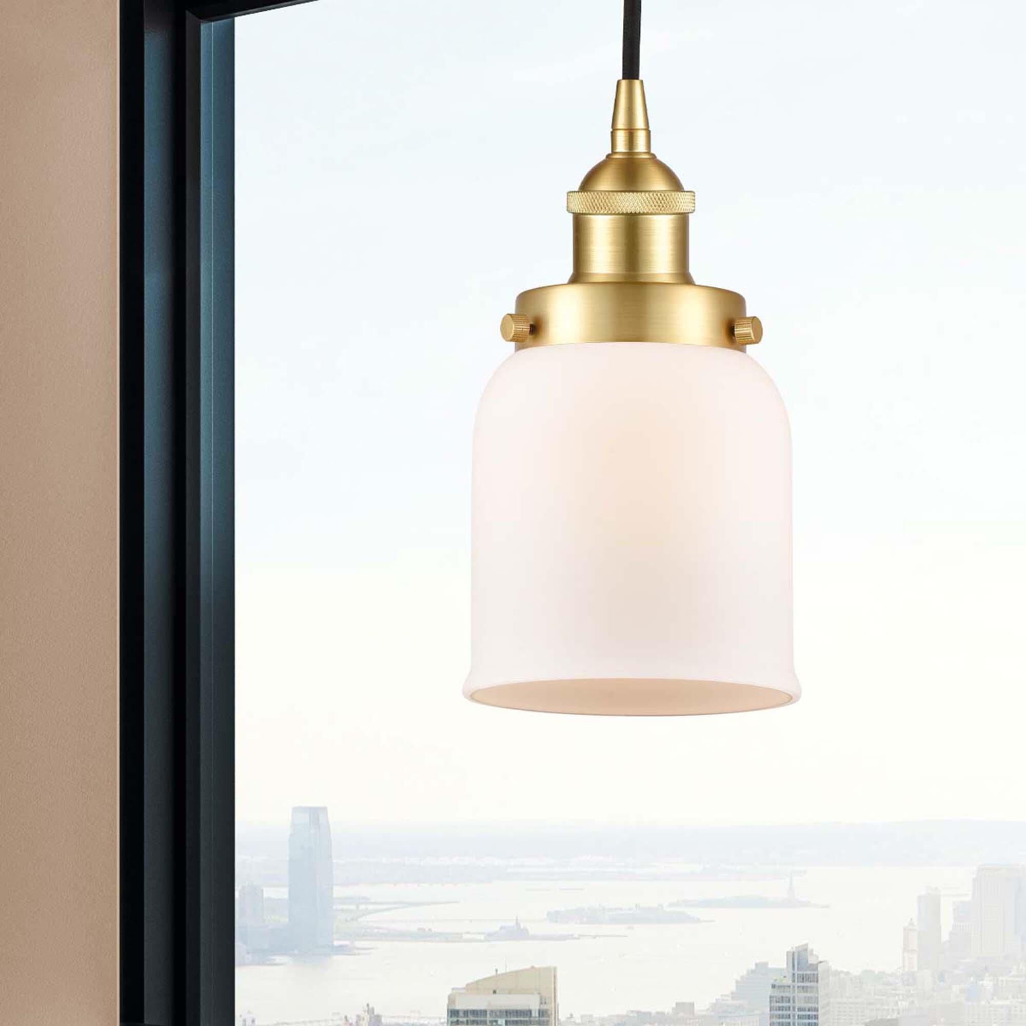 Shown in Satin Gold finish and Matte White glass