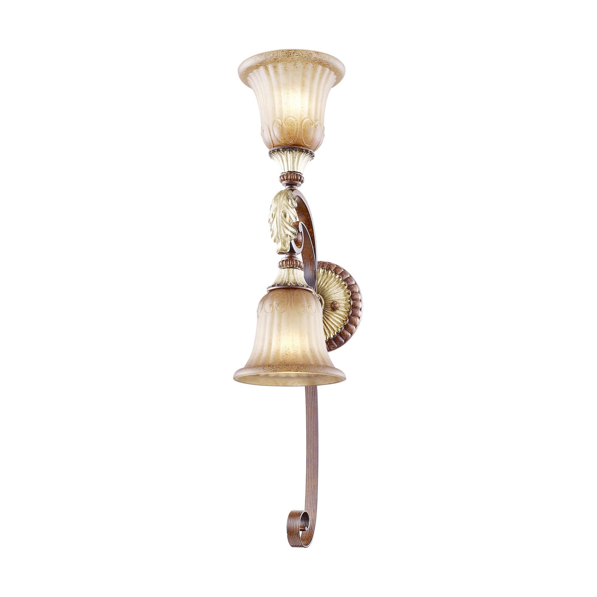 Shown in Verona Bronze-Aged Gold Leaf Accents finish and Rustic Art glass