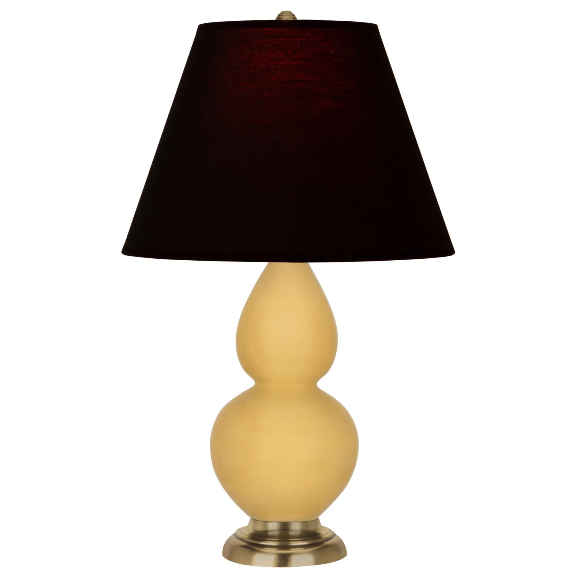 Shown in Sunset Yellow finish and Ink Black with Rose Red Lining shade and Antique Brass accent