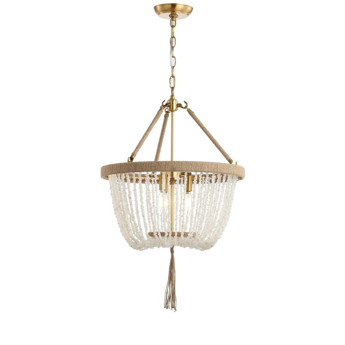 Shown in Brass Gold and White finish and White Rope and Natural Bead  shade