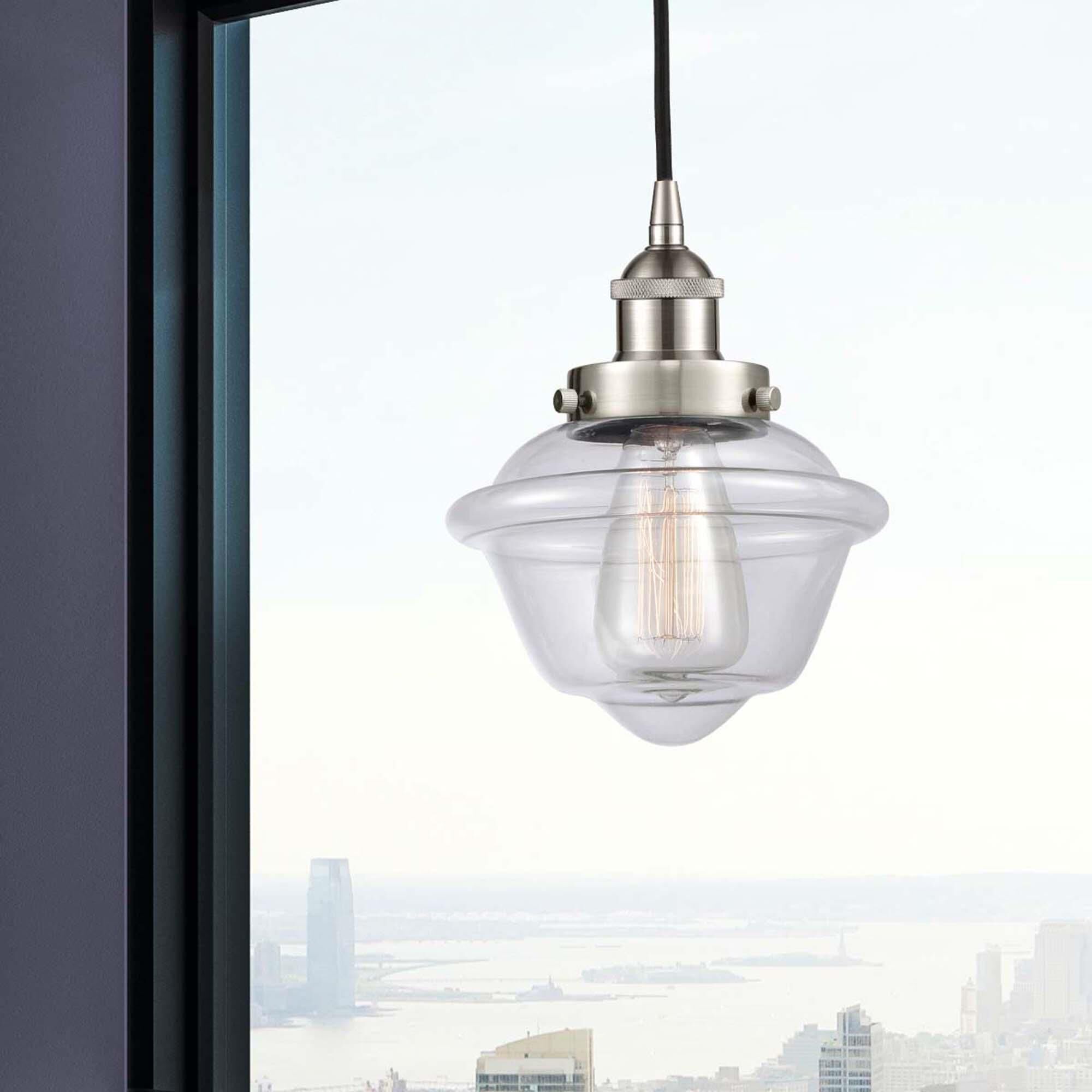 Shown in Brushed Satin Nickel finish and Clear Small Oxford glass