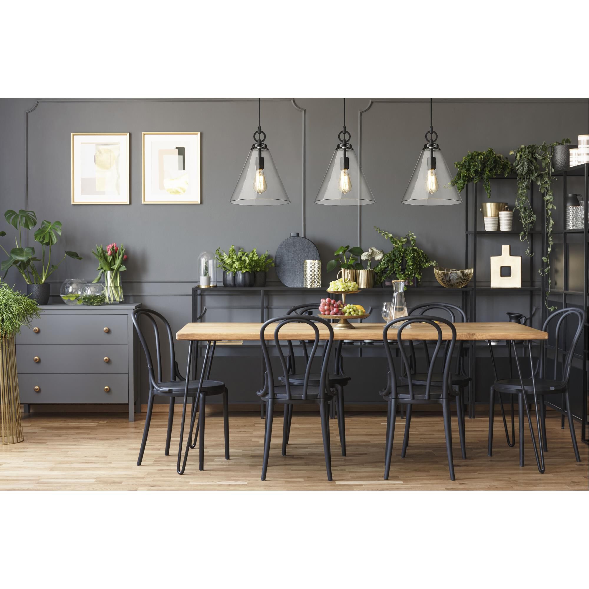 Shown in Matte Black finish and Clear glass and No Shade shade