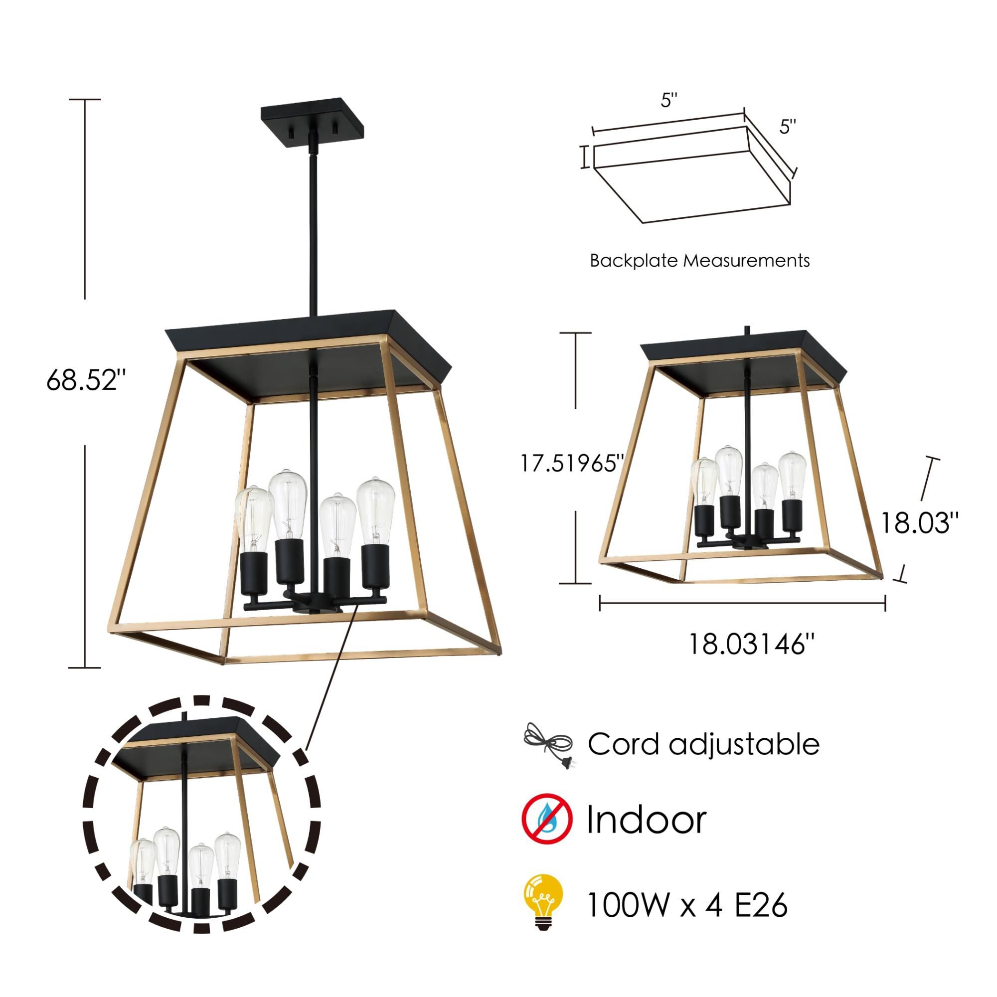 Shown in Brushed Gold and Matte Black finish