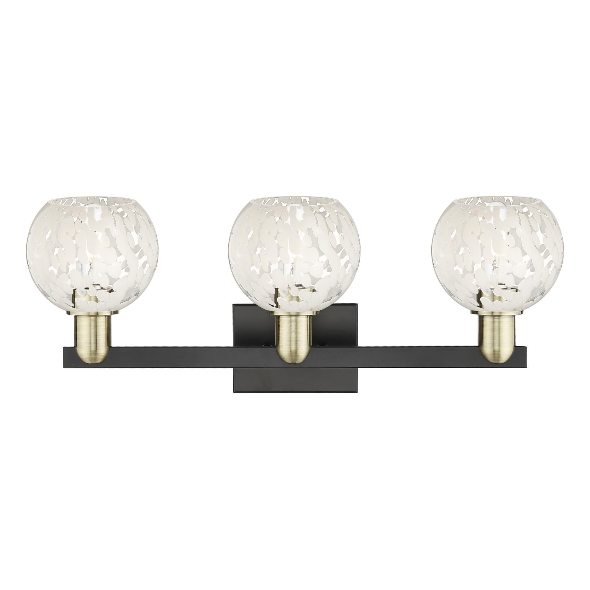 Shown in Black Antique Brass finish and White Mouchette glass