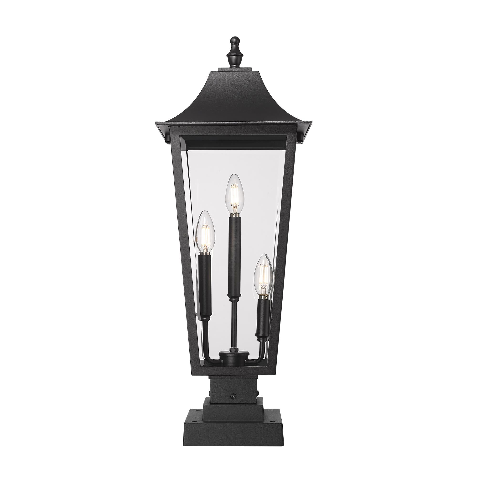 Shown in Black finish and Clear Beveled glass and Clear Beveled shade