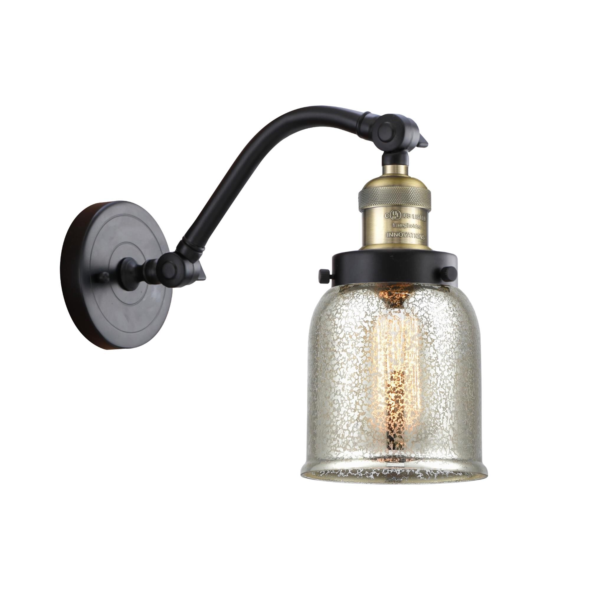 Shown in Black Antique Brass finish and Silver Plated Mercury Small Bell glass