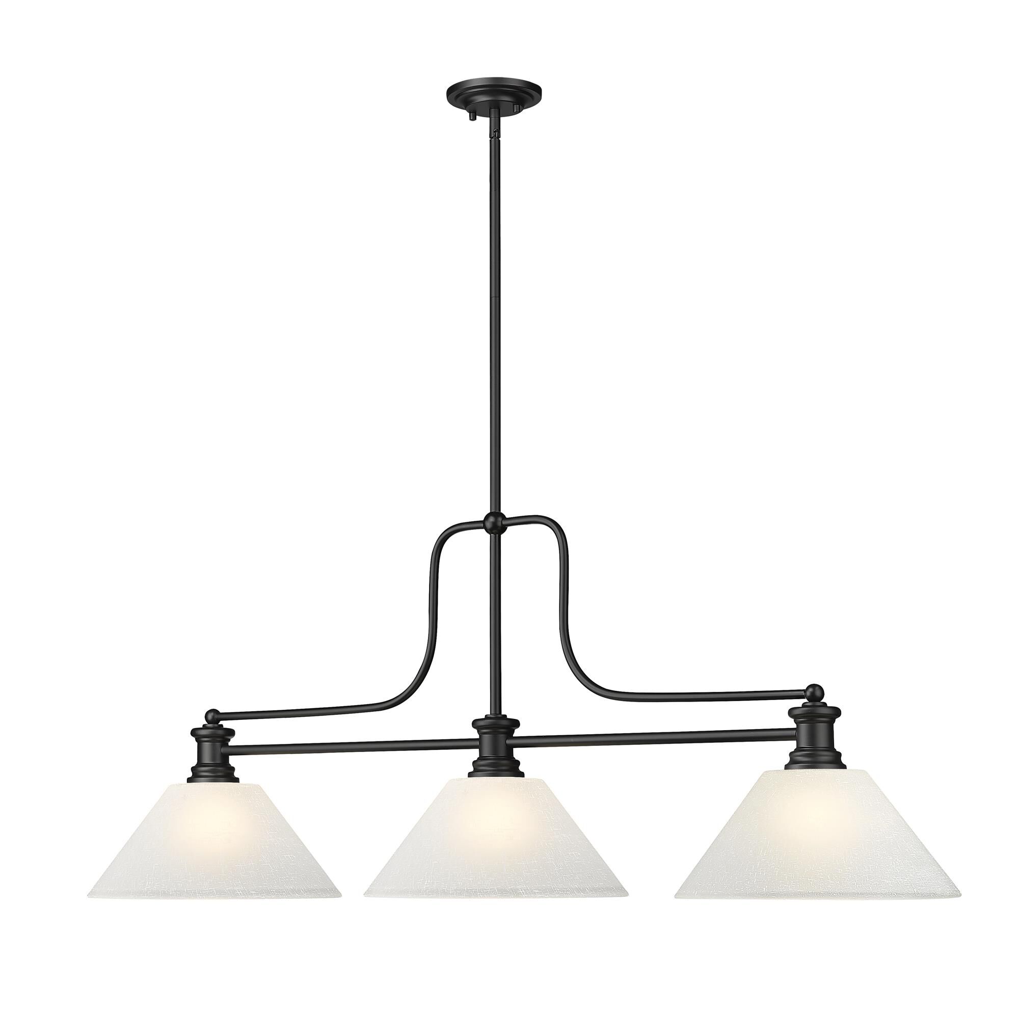 Shown in Matte Black finish and White Linen shade