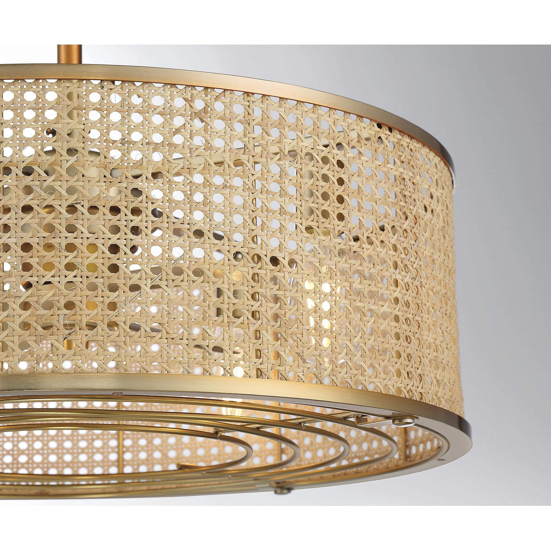 Shown in Warm Brass finish and Natural Cane shade