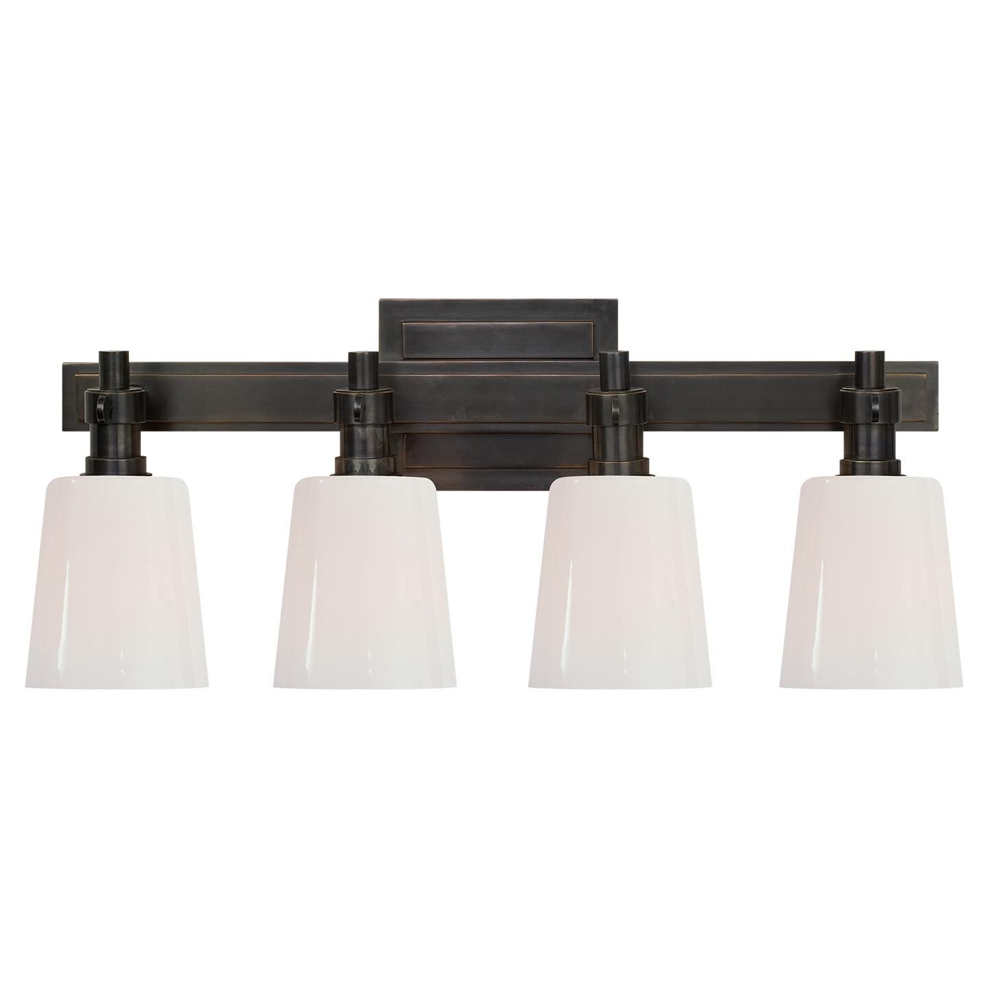 Shown in Bronze finish and White glass and White Glass shade