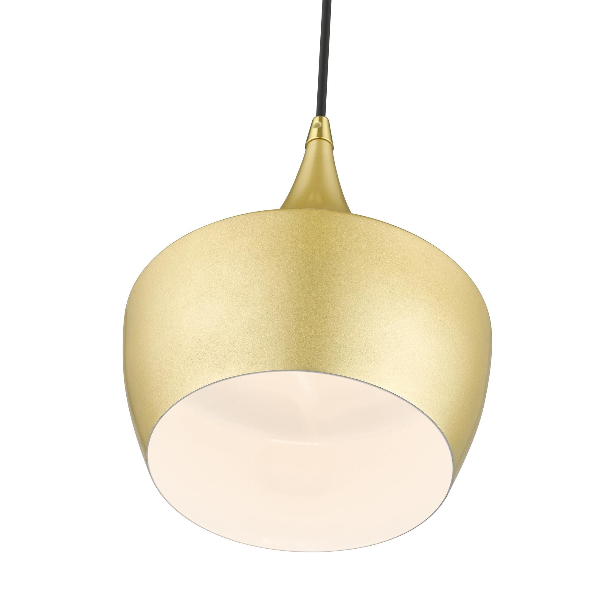 Shown in Soft Gold with Polished Brass Accents finish and Soft Gold Aluminum with Shiny White Finish Inside shade
